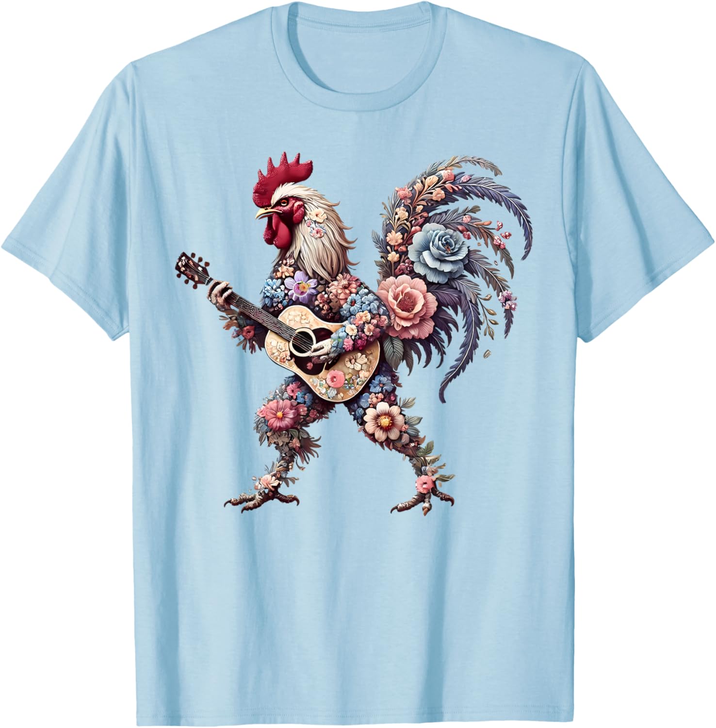 Funny Floral Rooster Guitarist T-Shirt Perfect for Music Lovers - 7