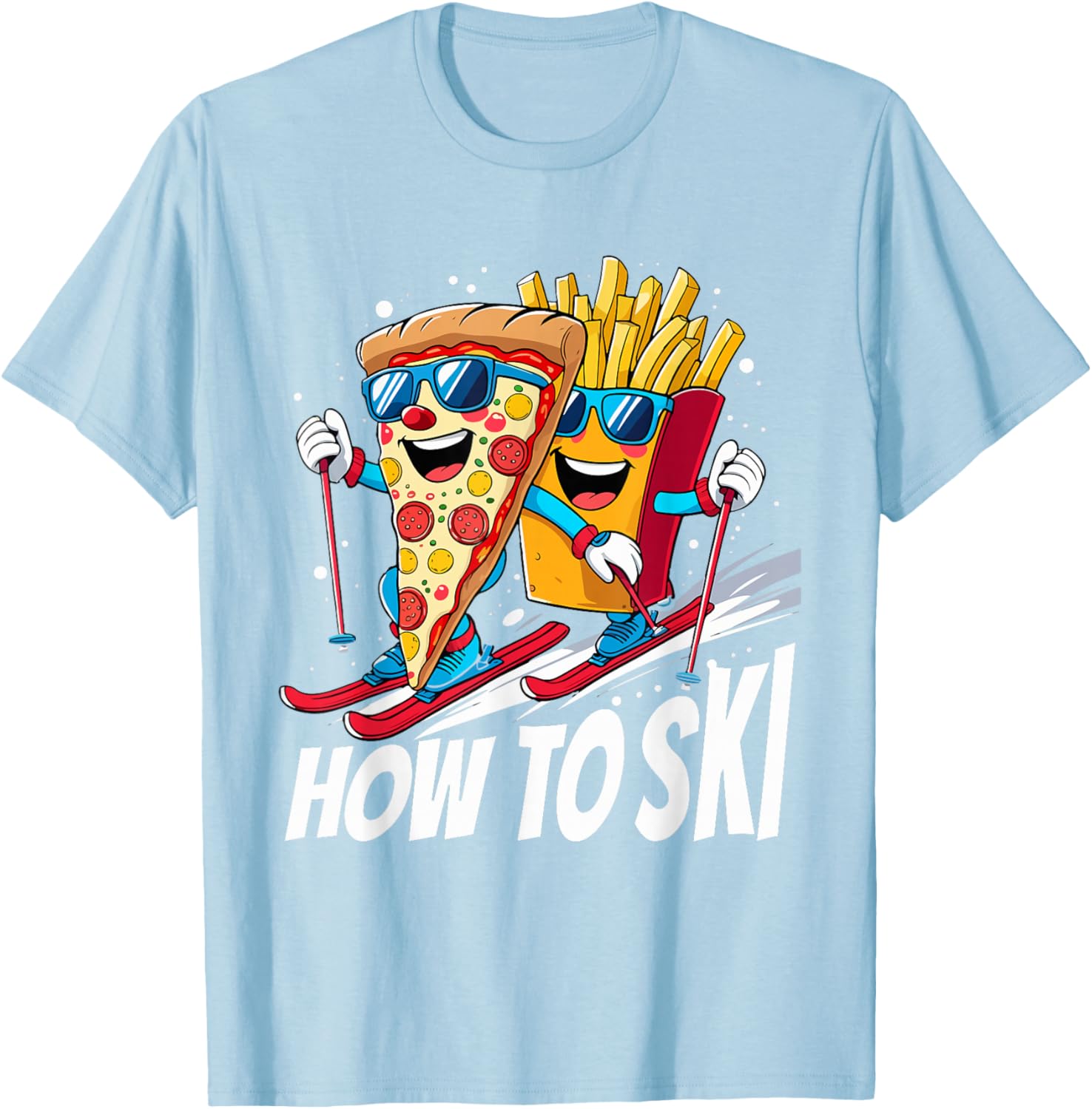 Funny Pizza French Fries Skiing T-Shirt for Ski Lovers and Enthusiasts - 3