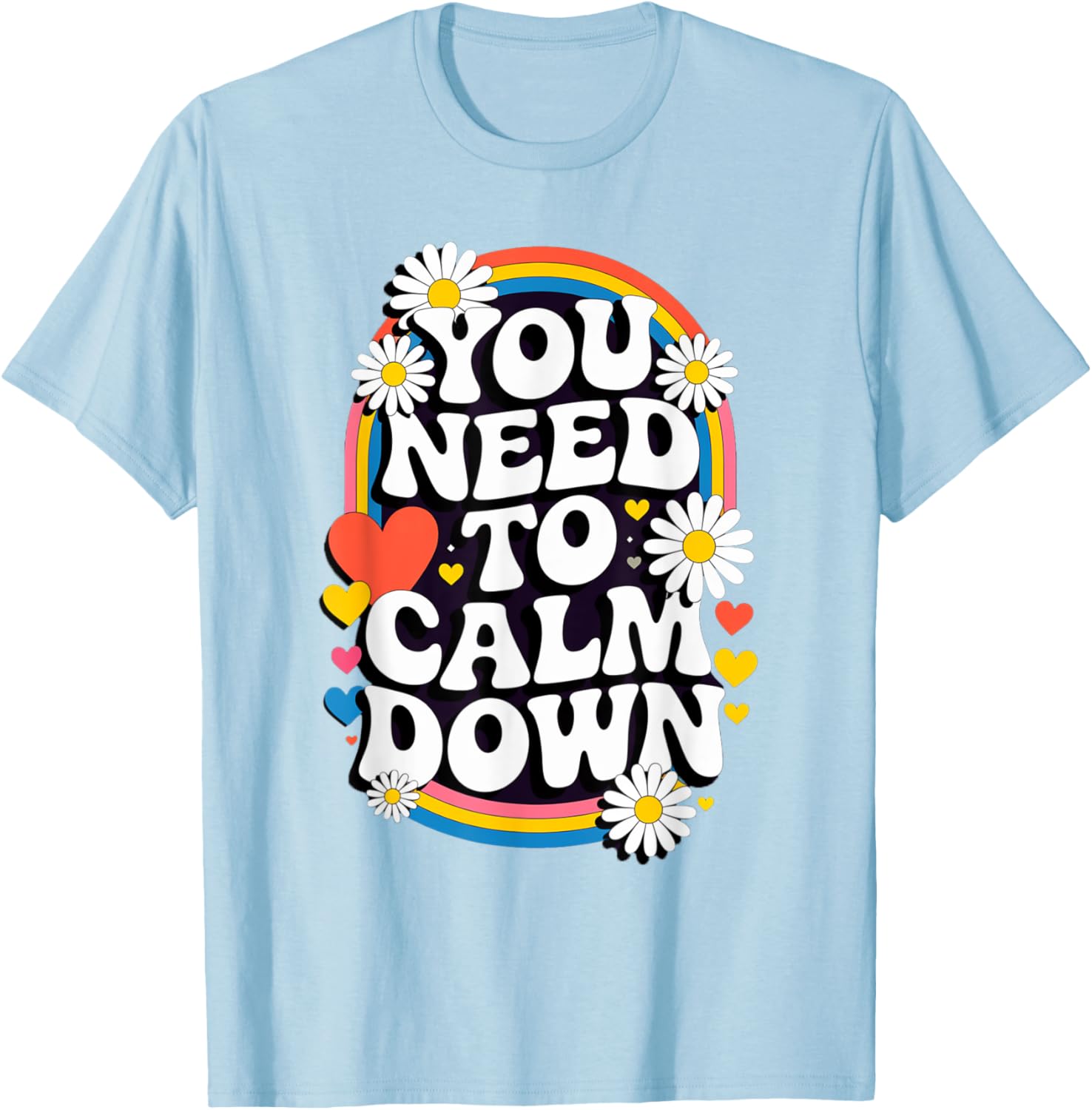 Groovy Rainbow Daisy T-Shirt for Calm Vibes and Fun Gifts - 5