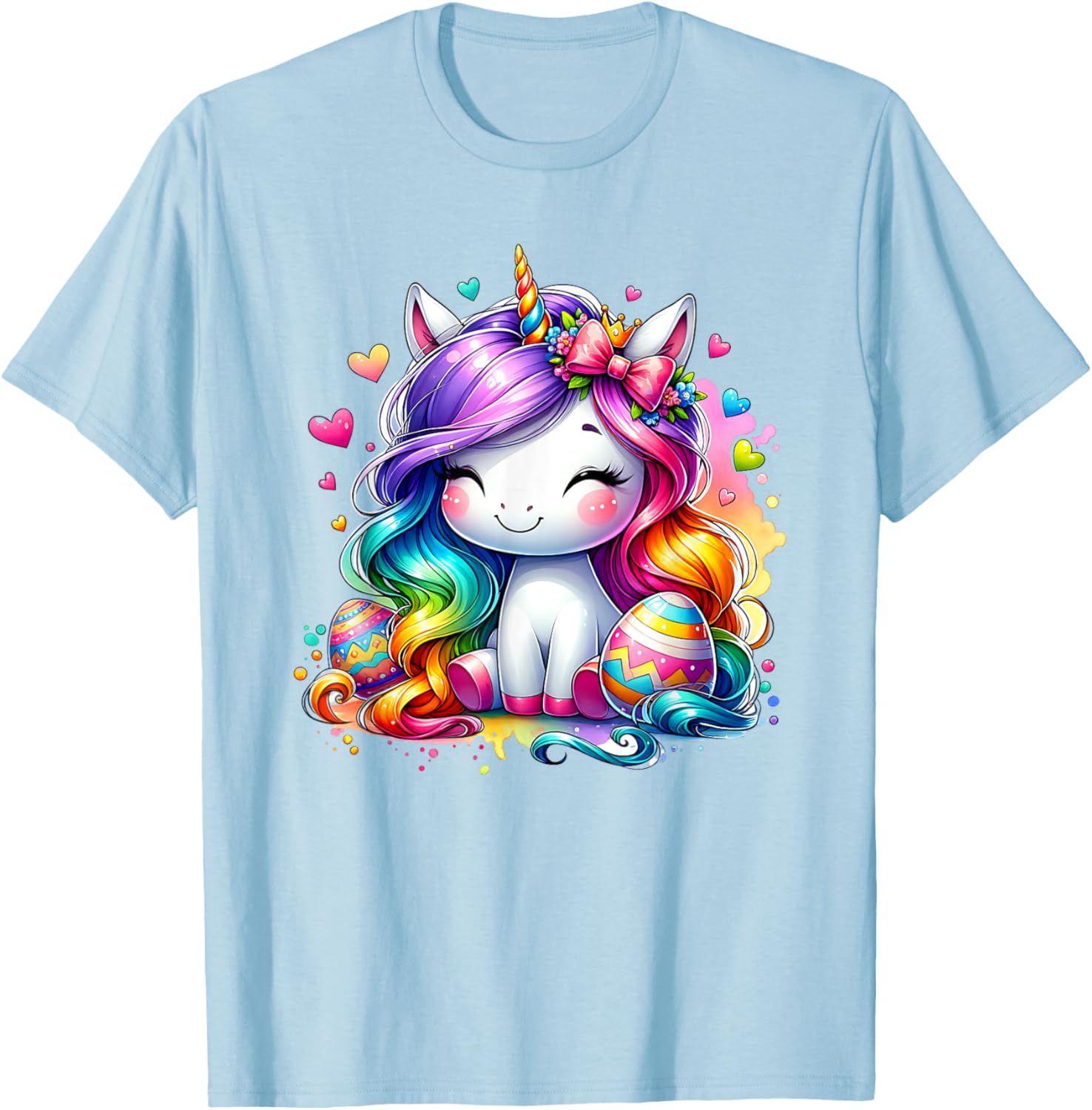 Cute Unicorn Easter T-Shirt for Girls with Colorful Easter Eggs Design - 1