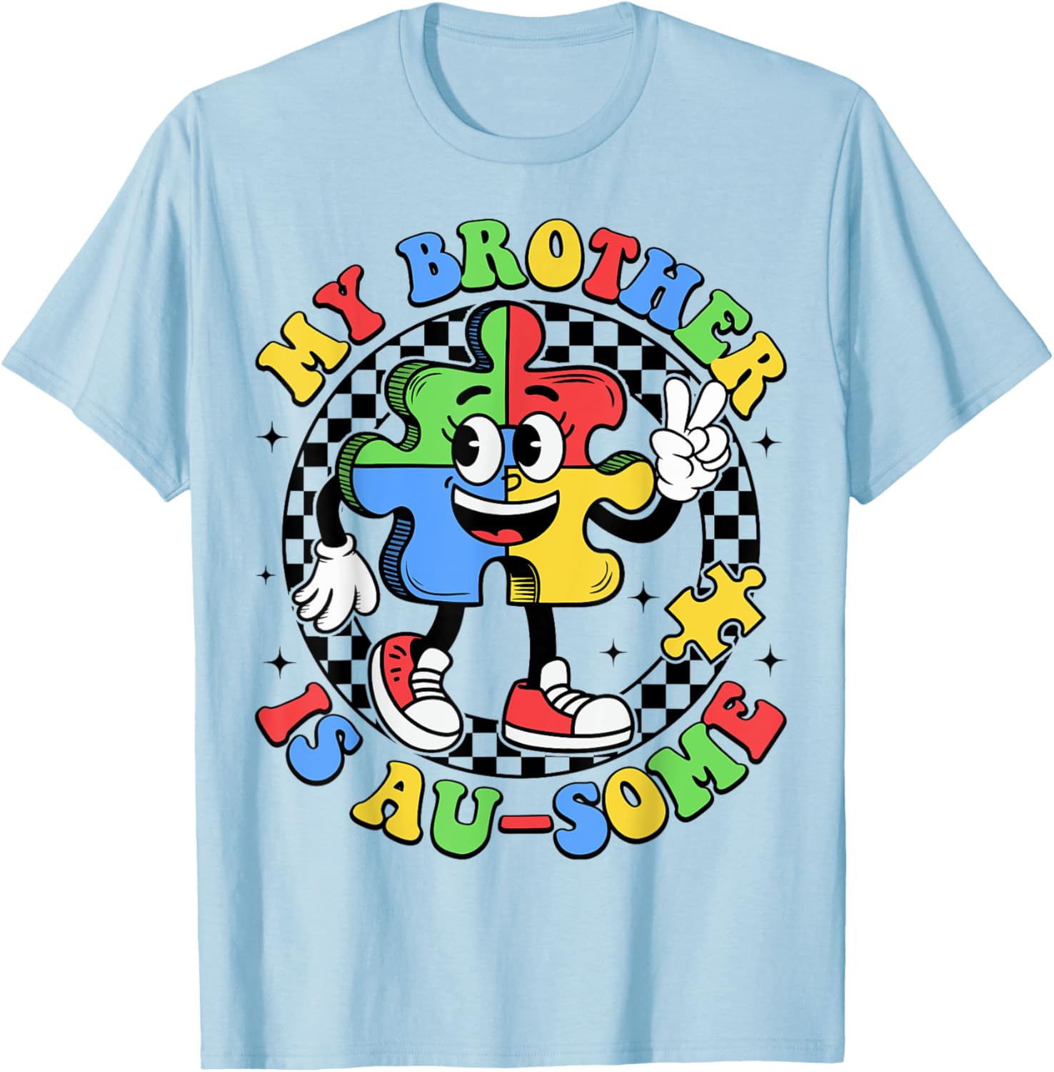 Retro My Brother is Awesome Autism Awareness T-Shirt for Sisters - 2