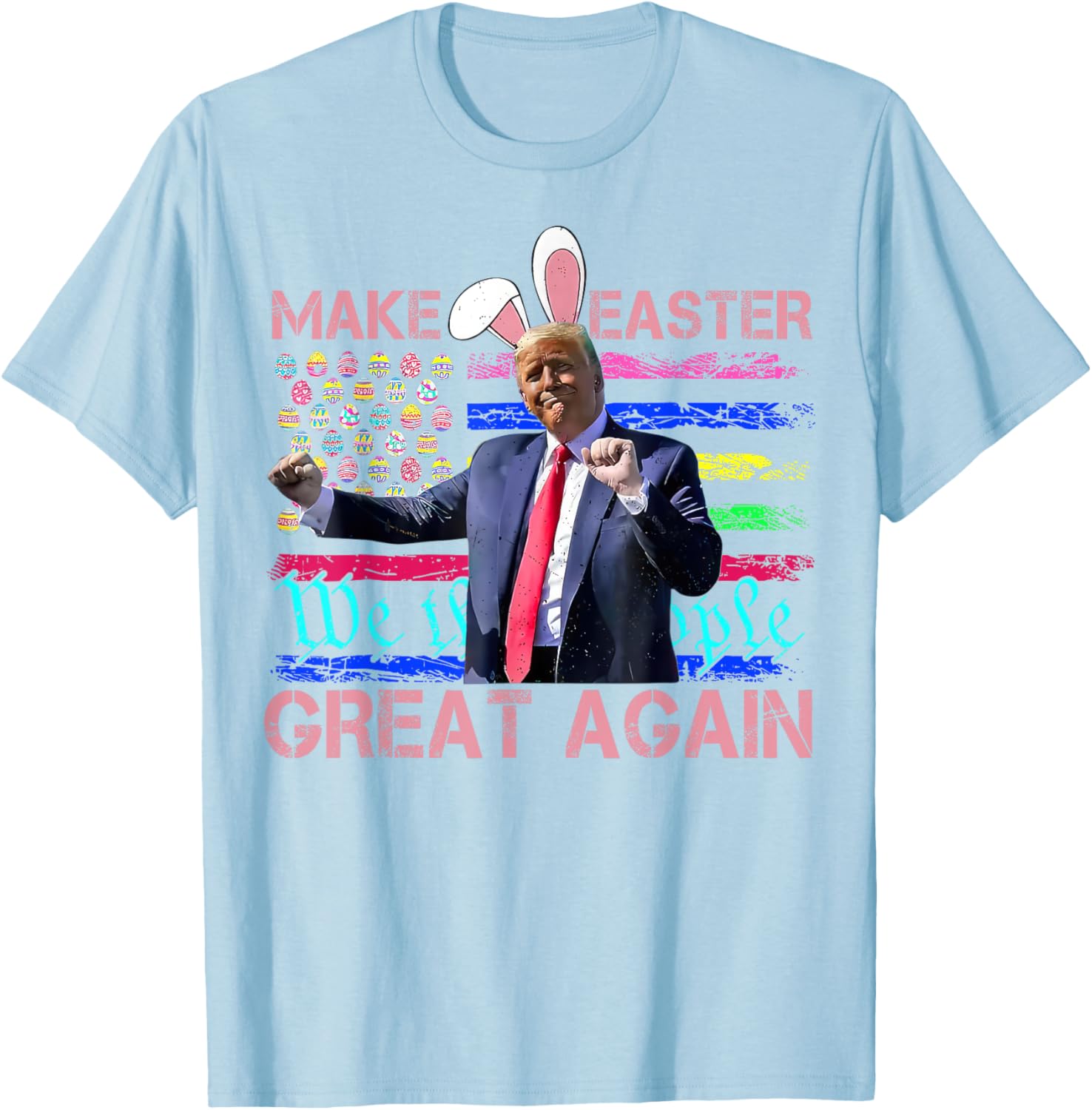 Funny Trump Dancing Easter T-Shirt with USA Flag for Holiday Fun - 22
