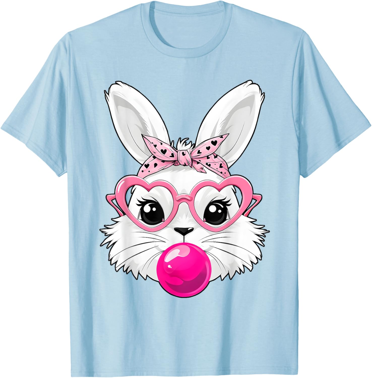 Cute Bunny Face T-Shirt with Heart Glasses for Easter Day Fun - 17