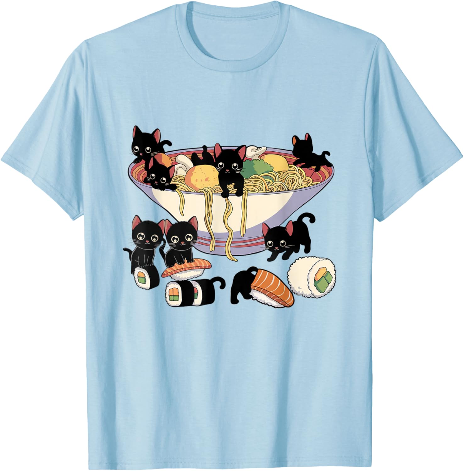 Cute Cat Ramen Sushi T-Shirt for Anime Lovers and Cat Enthusiasts - 16