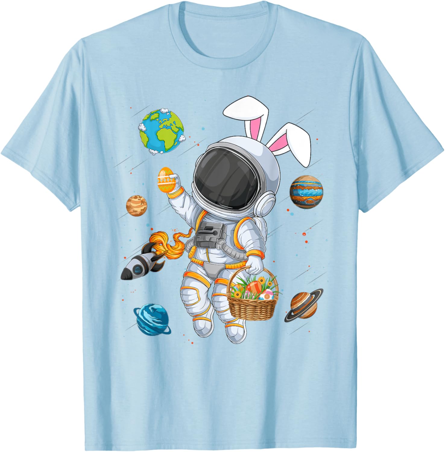 Funny Astronaut Bunny Ears Easter T-Shirt for Boys and Kids - 14