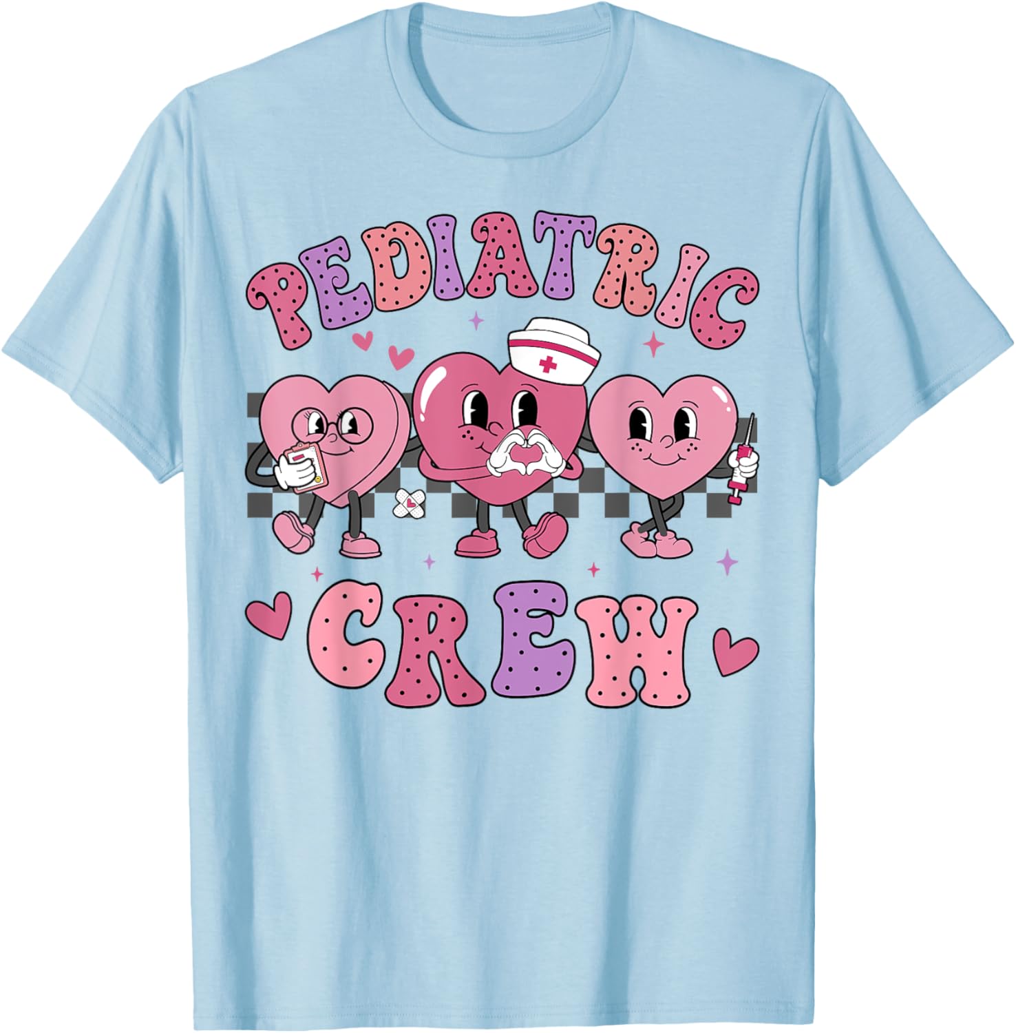 Pediatric Nurse Valentine's Day T-Shirt with Retro Heart Design - 7