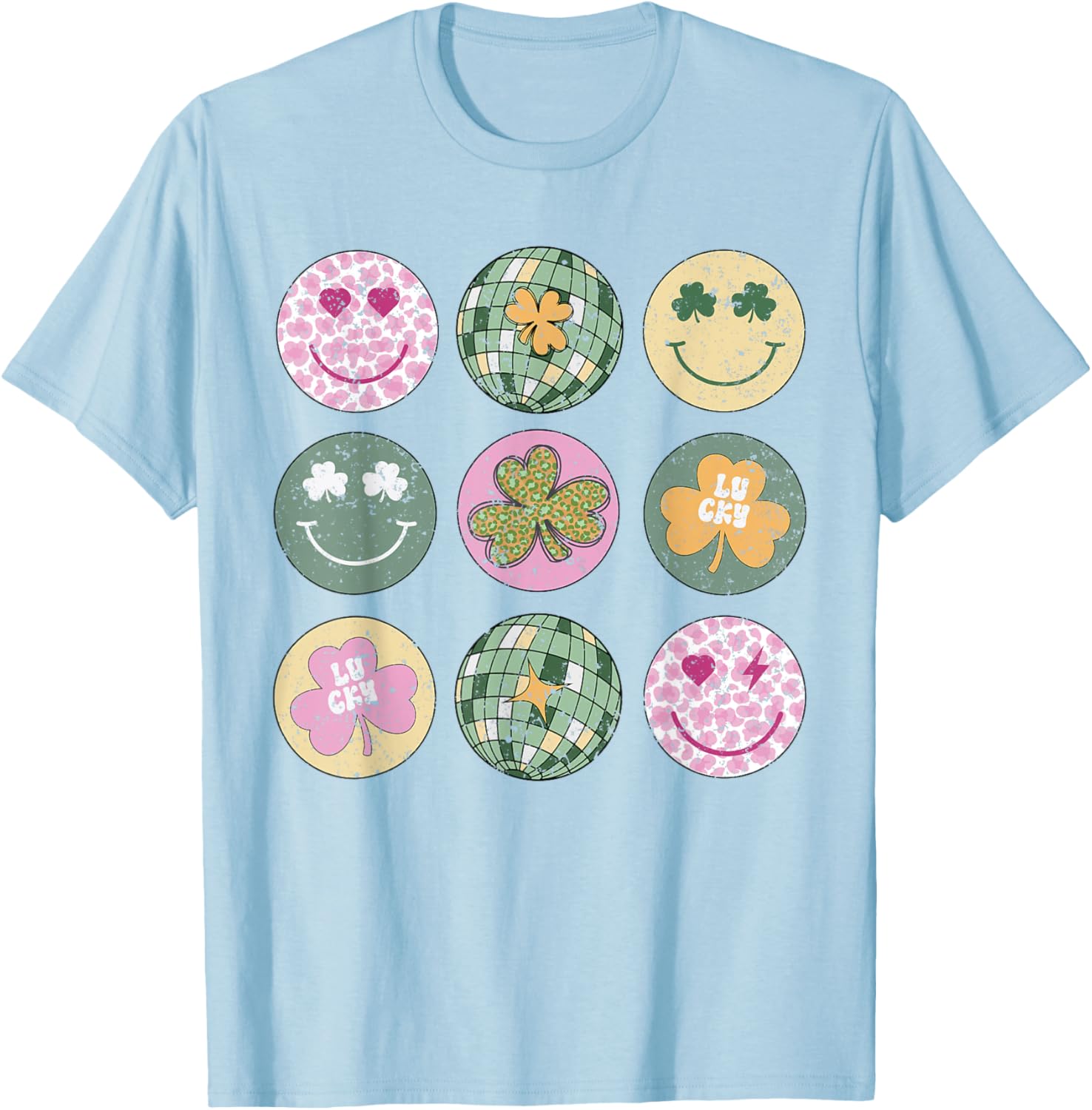 Shamrock Smile Face Disco Ball T-Shirt for Retro St Patricks Day Fun - 7