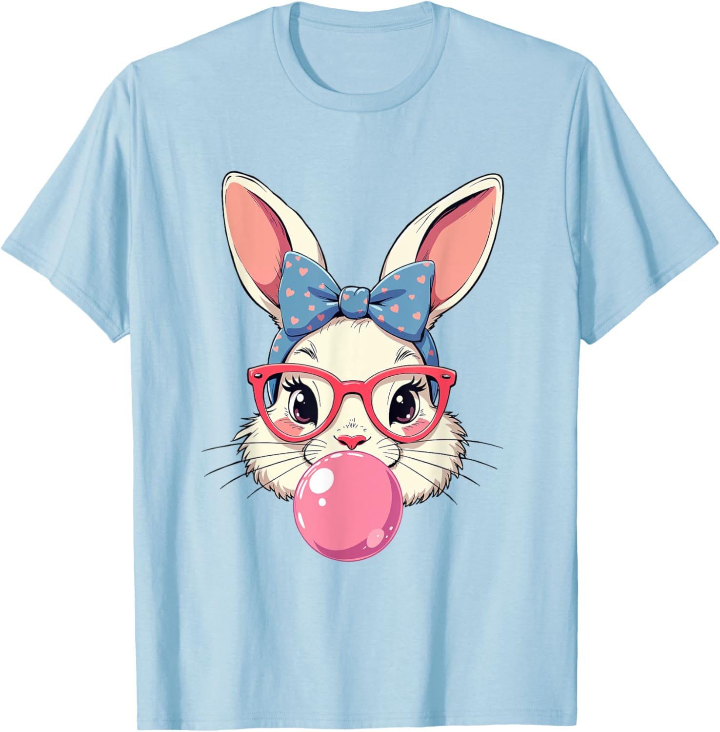 Cute Bunny Face T-Shirt with Heart Glasses and Bandana for Easter Fun - 11