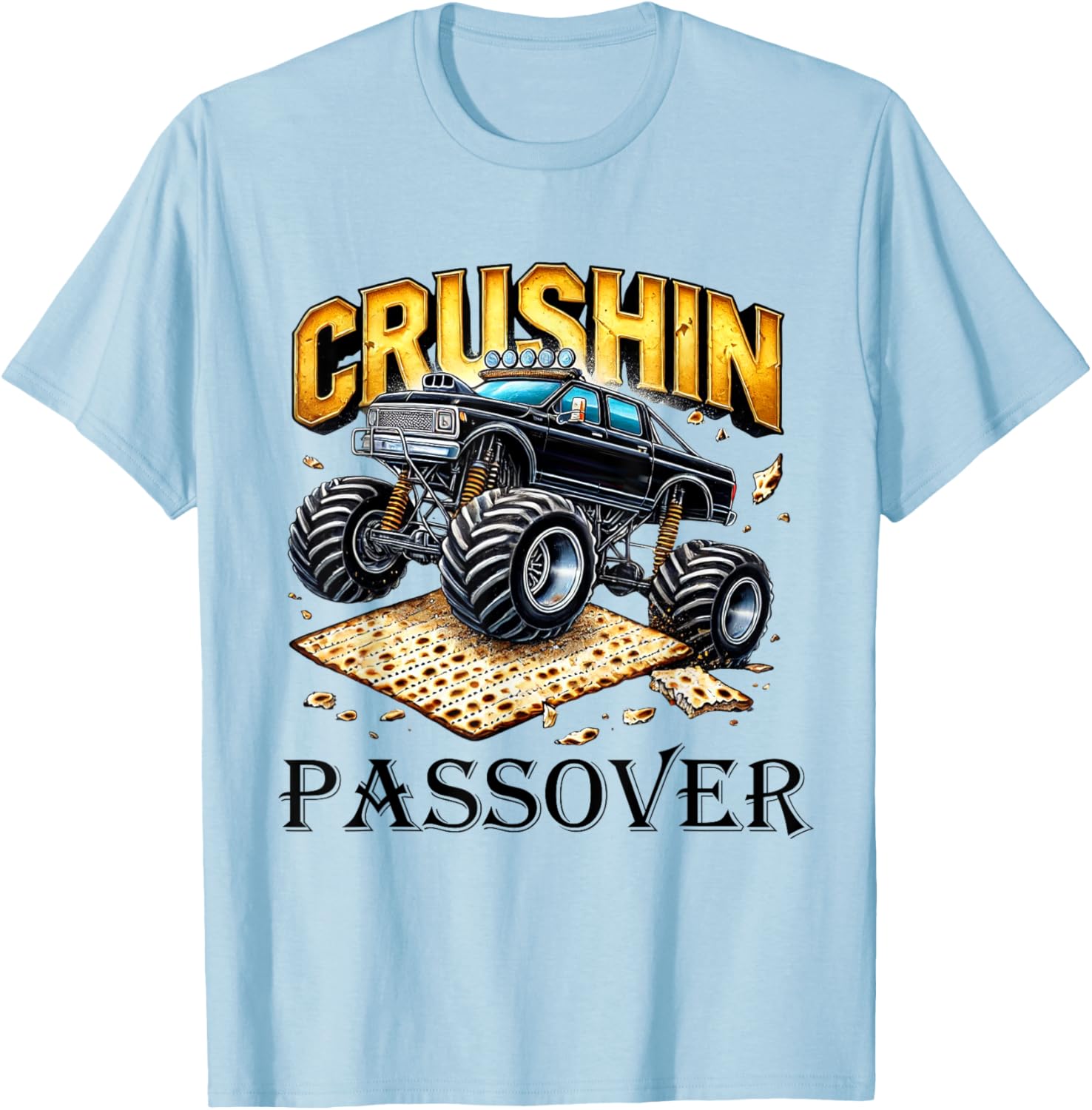 Funny Crushin' Passover Monster Truck Matzah T-Shirt for Celebrations - 11