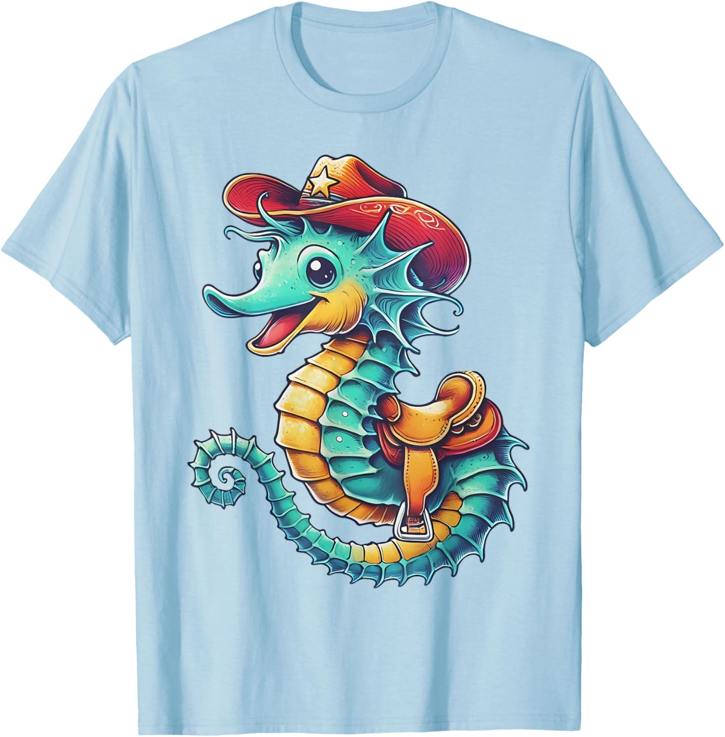 Colorful Cowboy Seahorse Ocean Rodeo T-Shirt for Fun Sea Adventures - 9