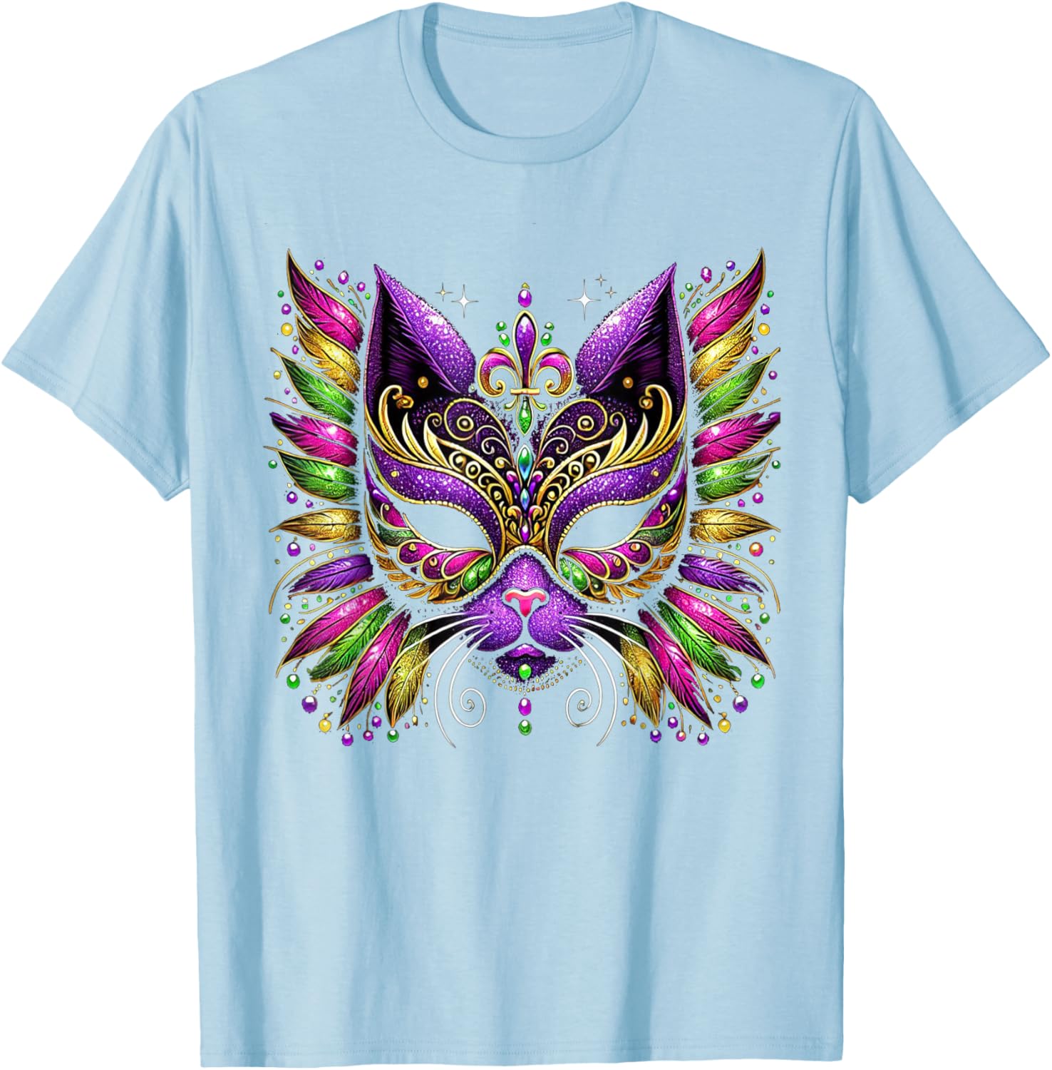Mardi Gras Cat Mask T-Shirt for Women and Kids Perfect for 2025 Celebrations - 21