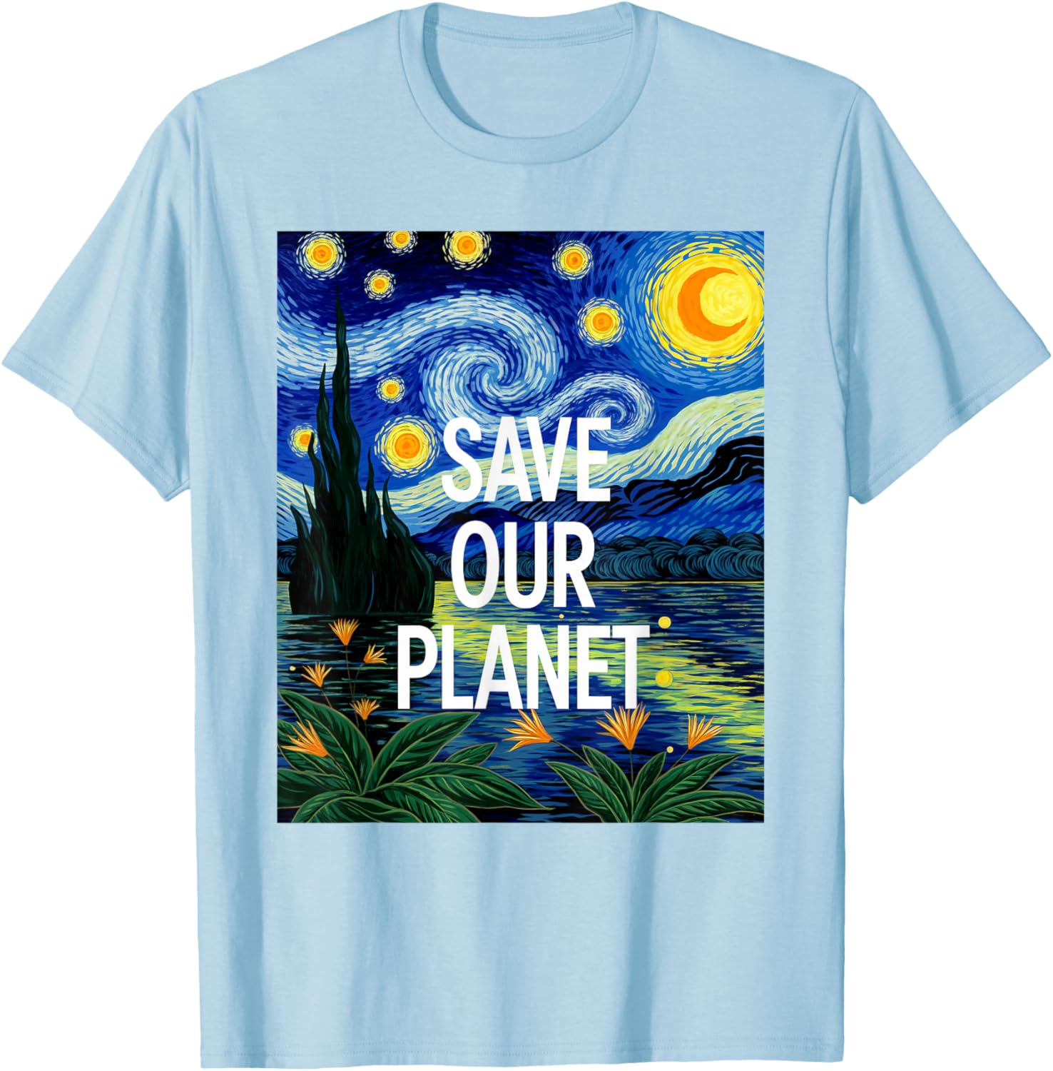 Save Our Planet Starry Night Nature Art T-Shirt for Eco Activists - 7