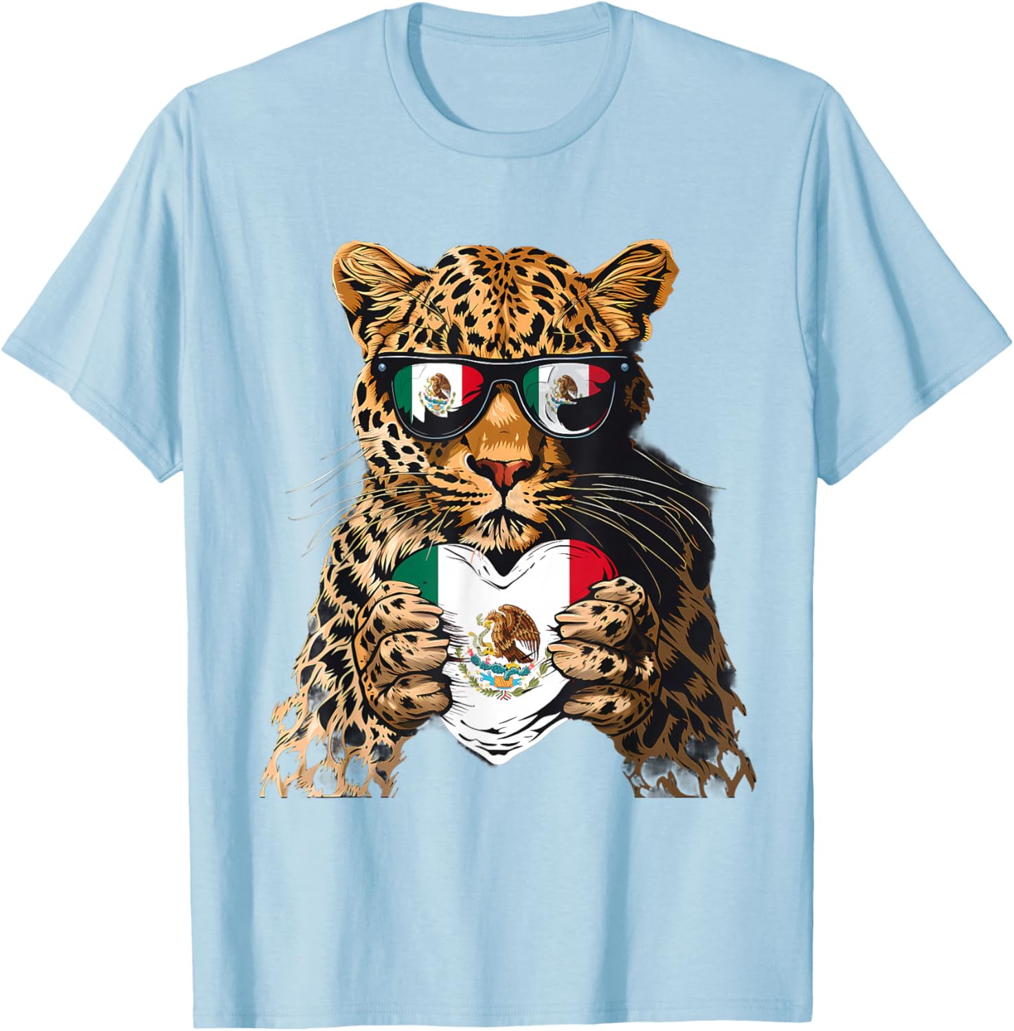Mexico Flag Heart Leopard Sunglasses T-Shirt for Proud Mexican Roots - 19