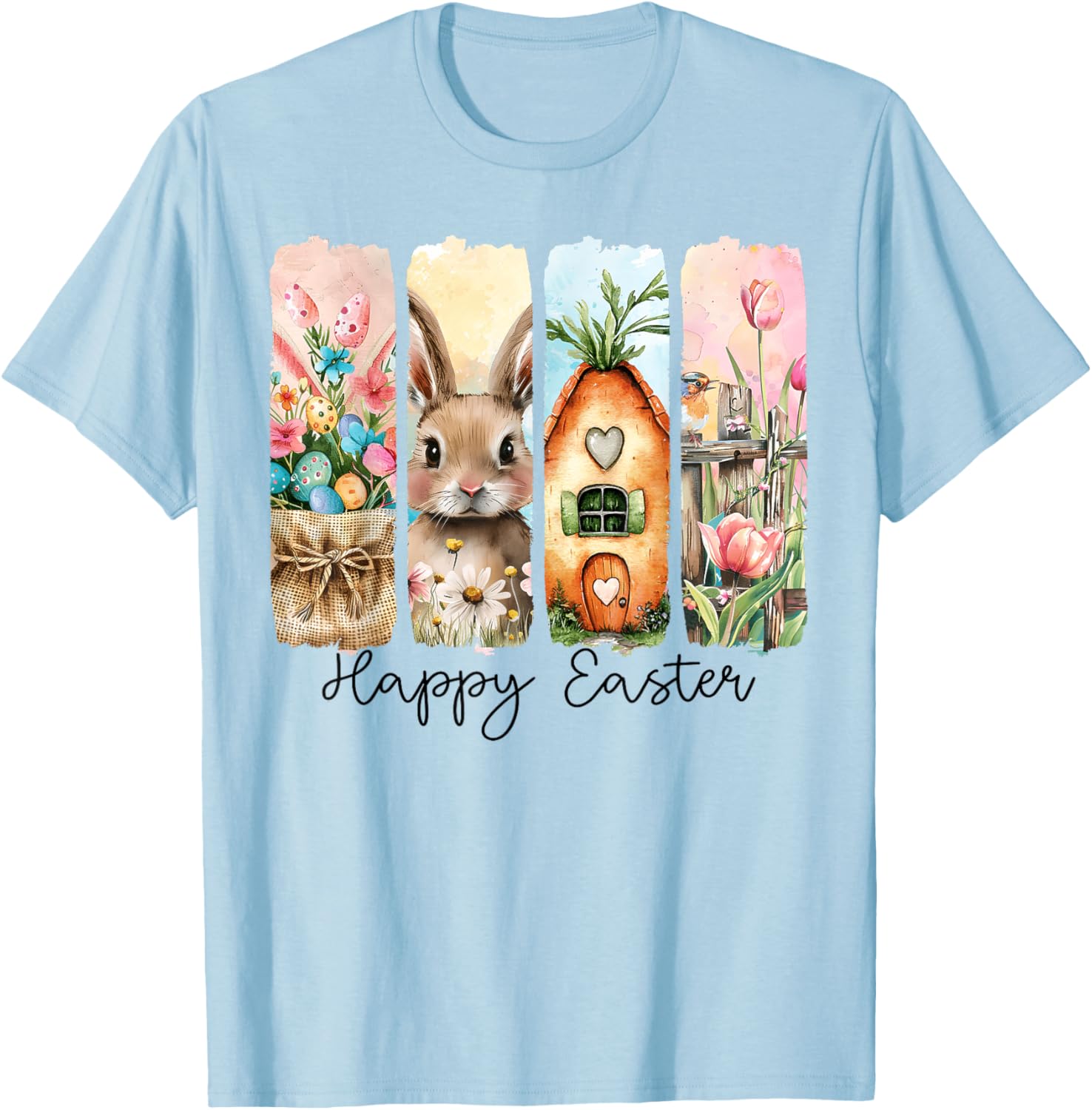 Retro Bunny Easter T-Shirt with Floral Eggs for Spring Celebrations - 18