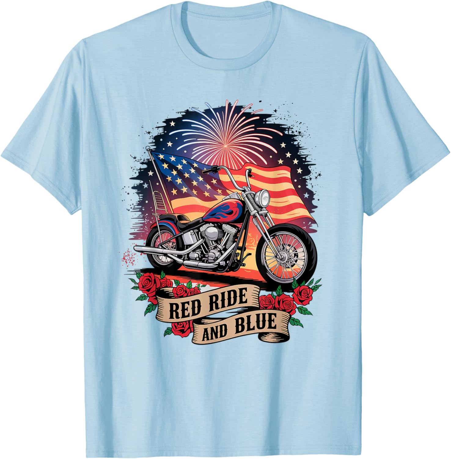 Patriotic USA Biker T-Shirt with American Flag Red Ride & Blue Design - 3