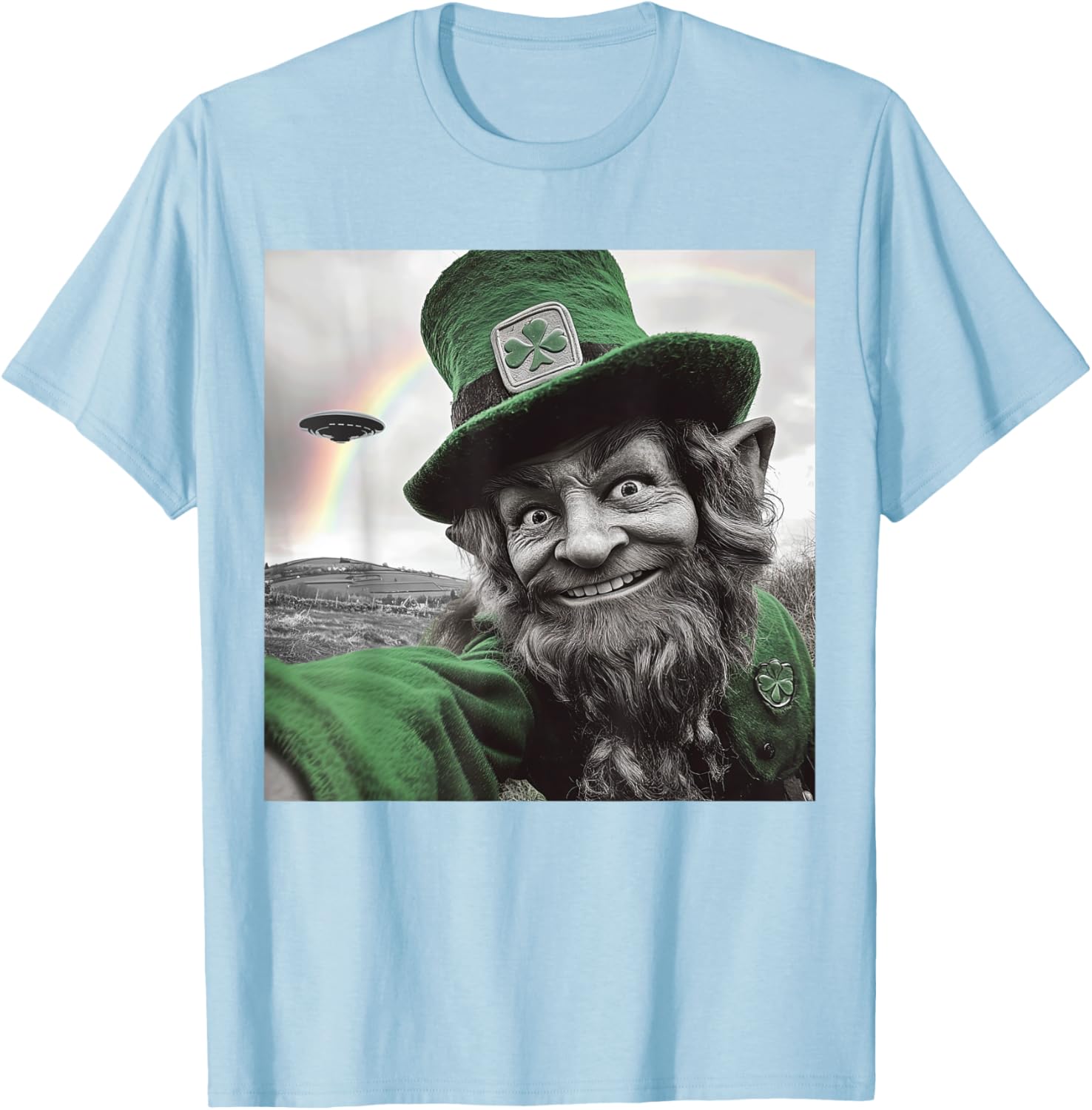 Funny St Patricks Day Rainbow Leprechaun UFO Selfie T-Shirt for Everyone - 5