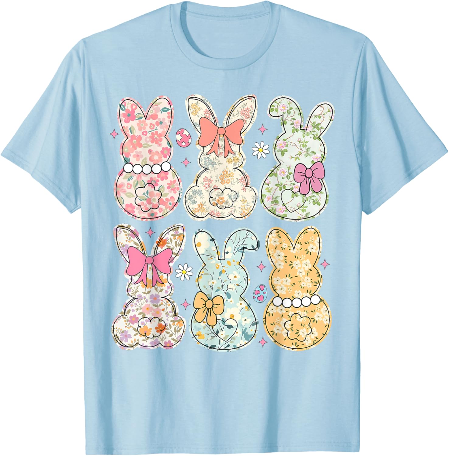 Coquette Bow Easter Bunny Retro Boho Flower T-Shirt for Women and Girls - 15