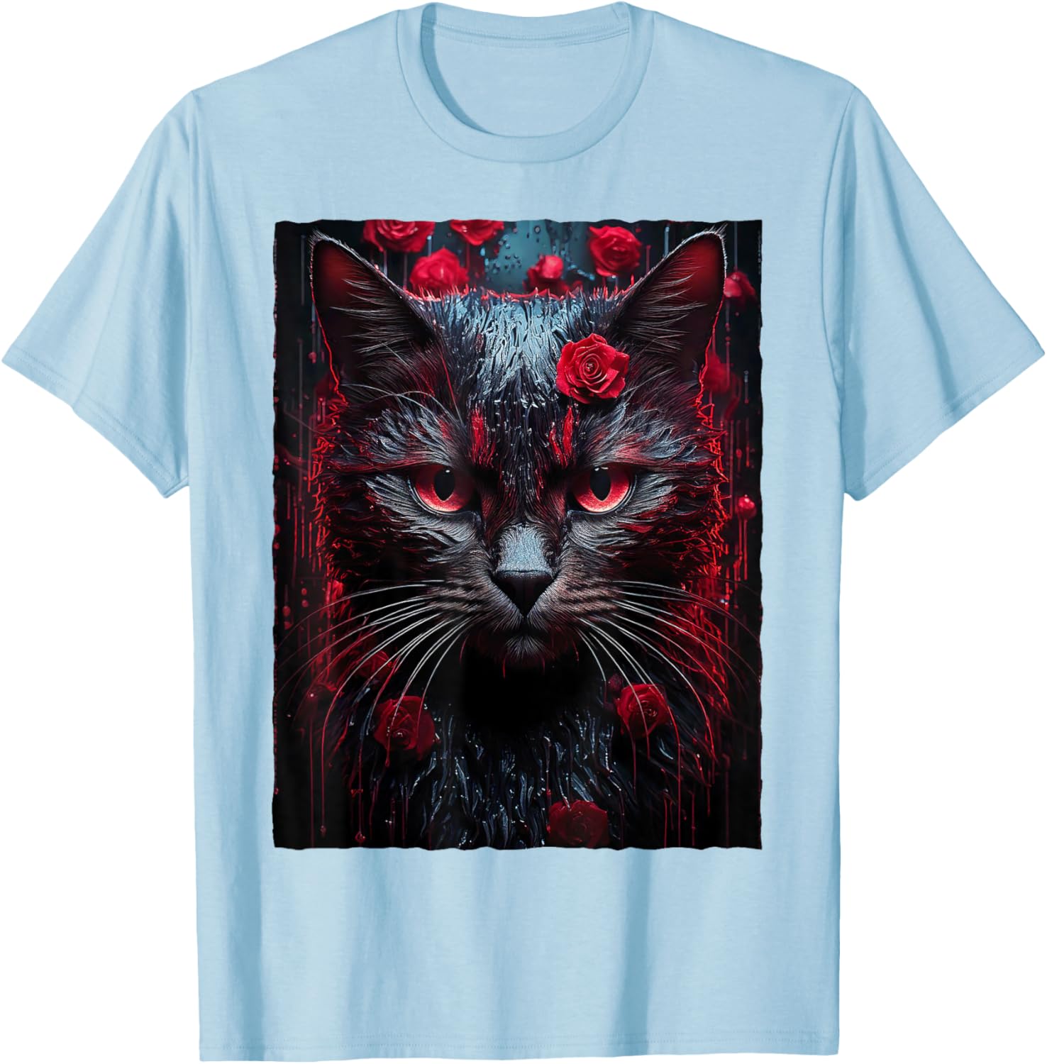 Black Cat with Red Roses T-Shirt for Men, Women, Girls, and Kids - 26