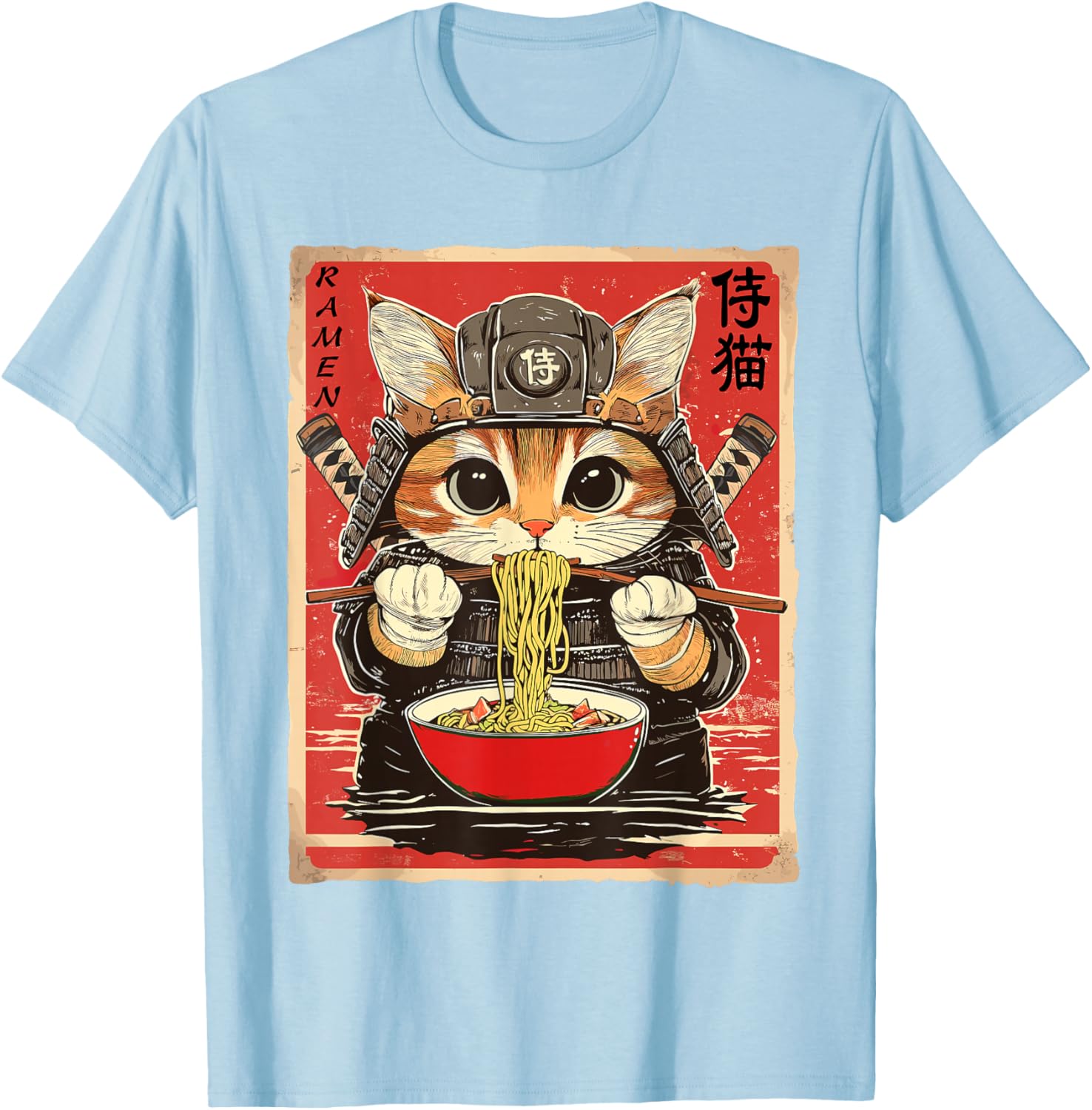 Japanese Samurai Ninja Cat Eating Ramen Funny T-Shirt for Cat Lovers - 15