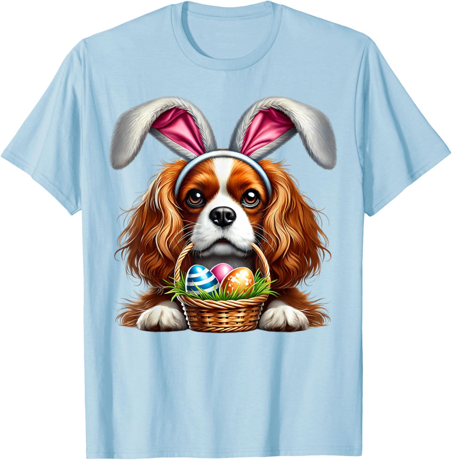 Cute Bunny Ear Cavalier King Charles Spaniel Easter Eggs T-Shirt - 23