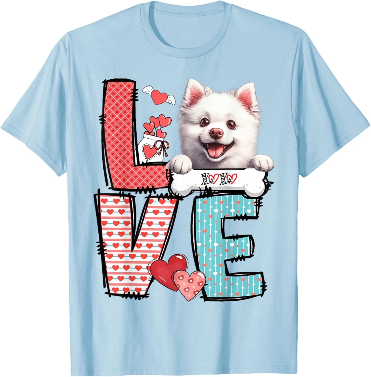 Love American Eskimo Dog Valentine's Day T-Shirt for Dog Lovers - 10
