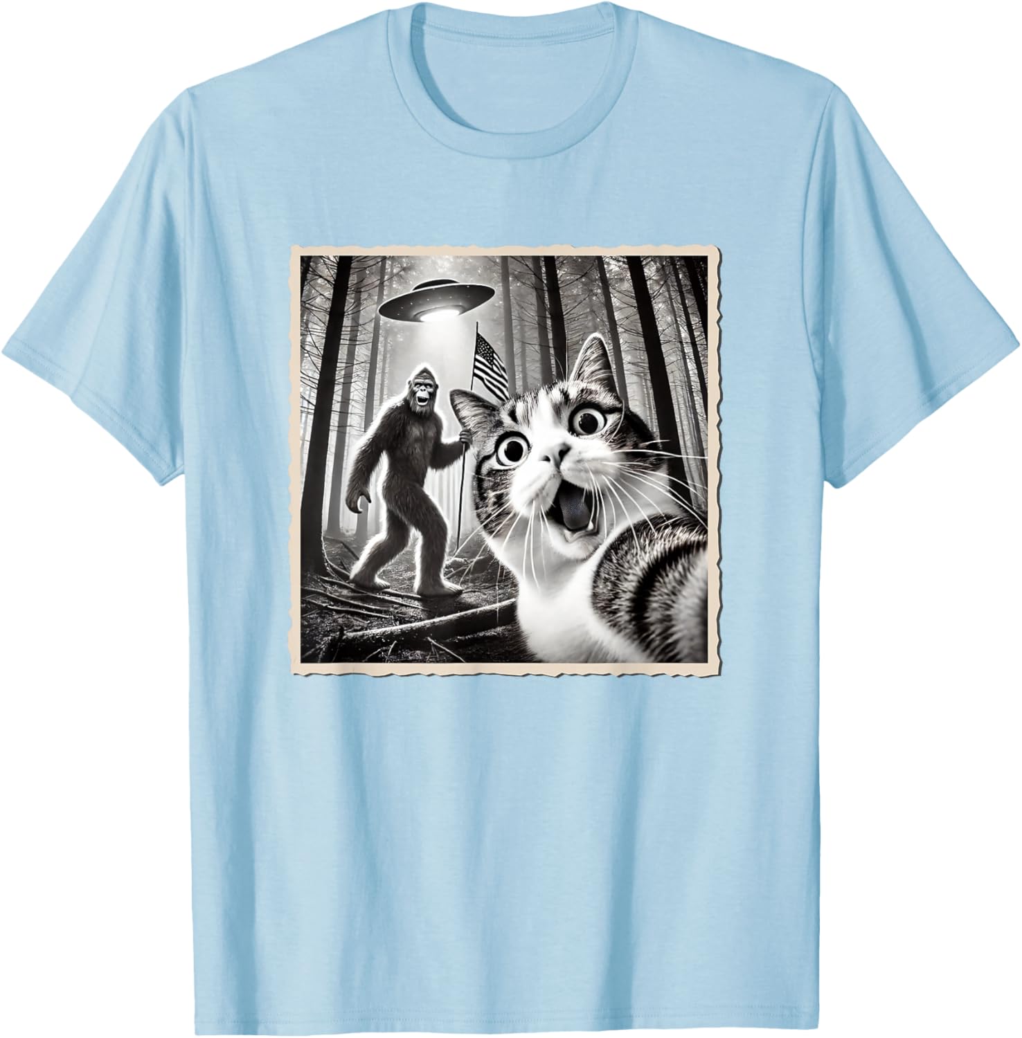 Funny Bigfoot Cat 4th of July American Flag T-Shirt for Patrotic Fun - 22