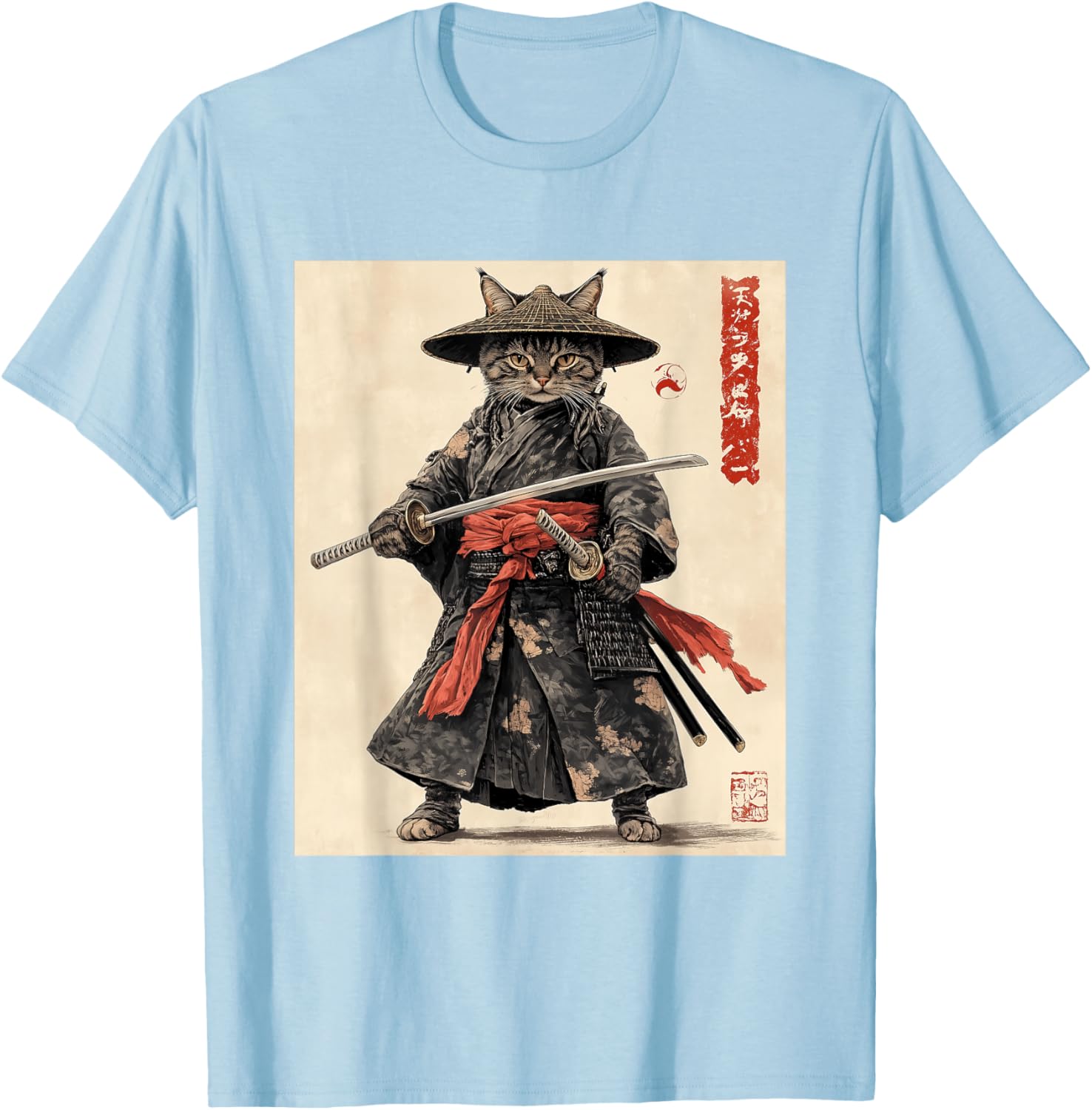Samurai Cat T-Shirt - Japanese Warrior Graphic Tee for Cat Lovers - 1