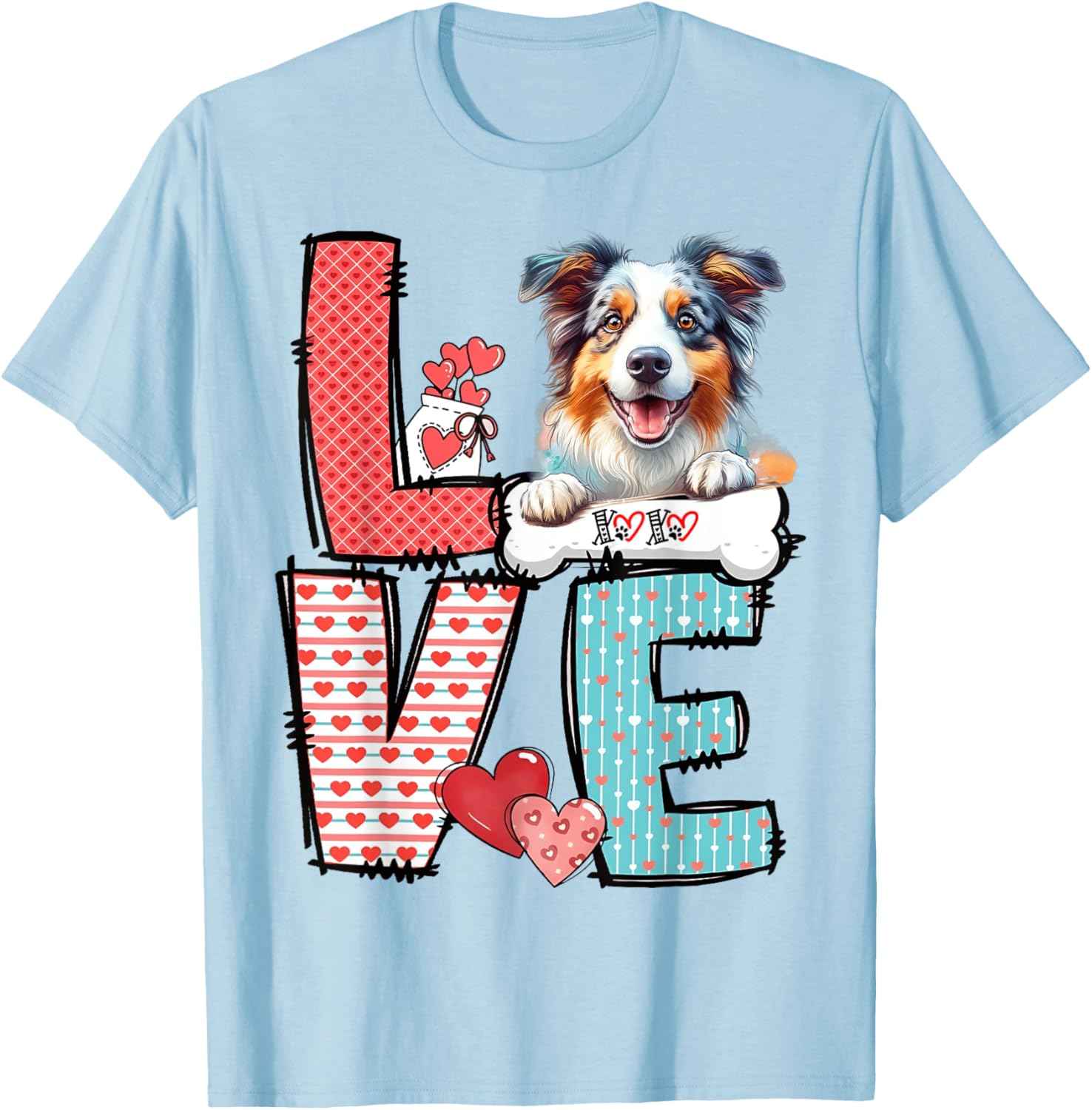 Love Australian Shepherd Dog Happy Valentine's Day T-Shirt for Dog Lovers - 3