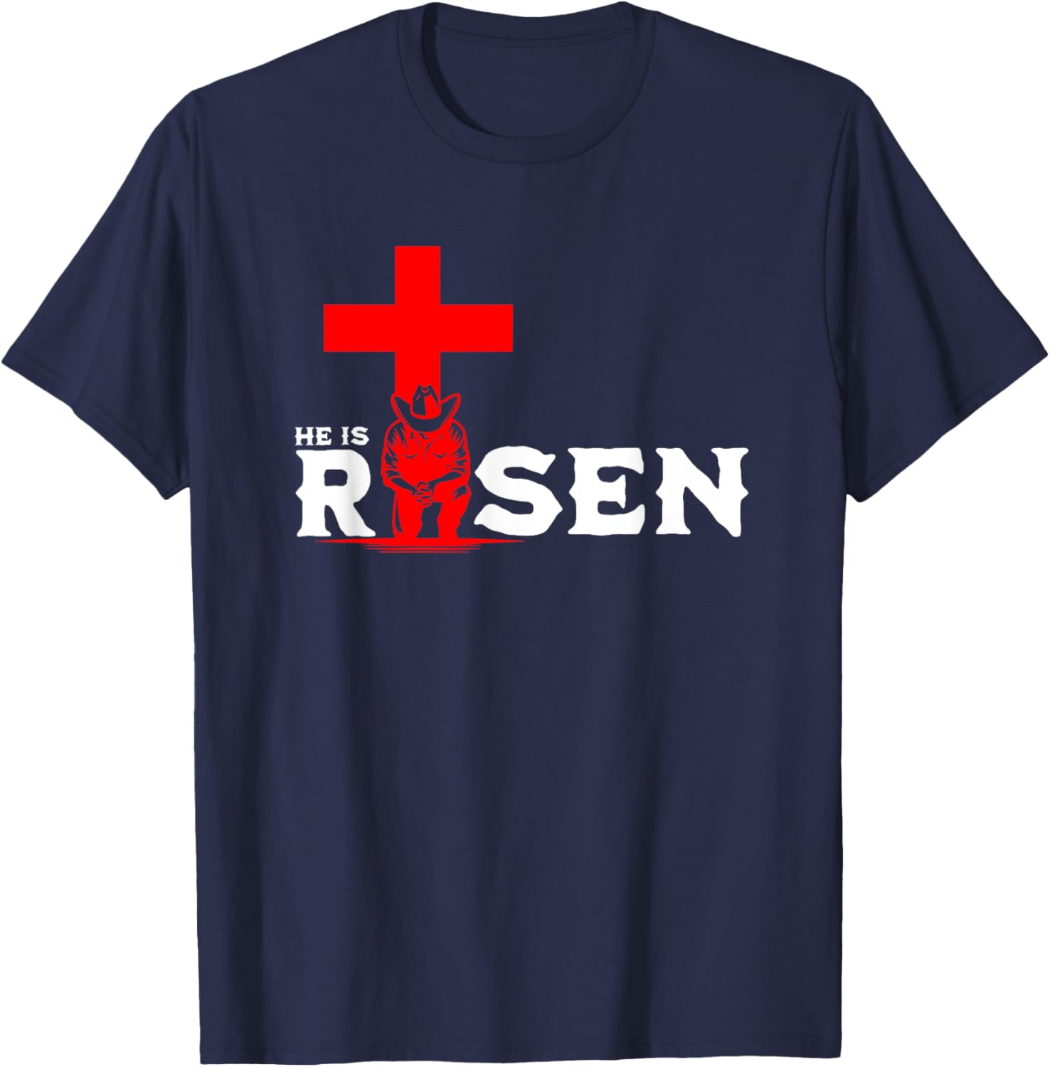 Cowboy Kneeling Cross Easter Risen Christian Jesus T-Shirt for All - 6