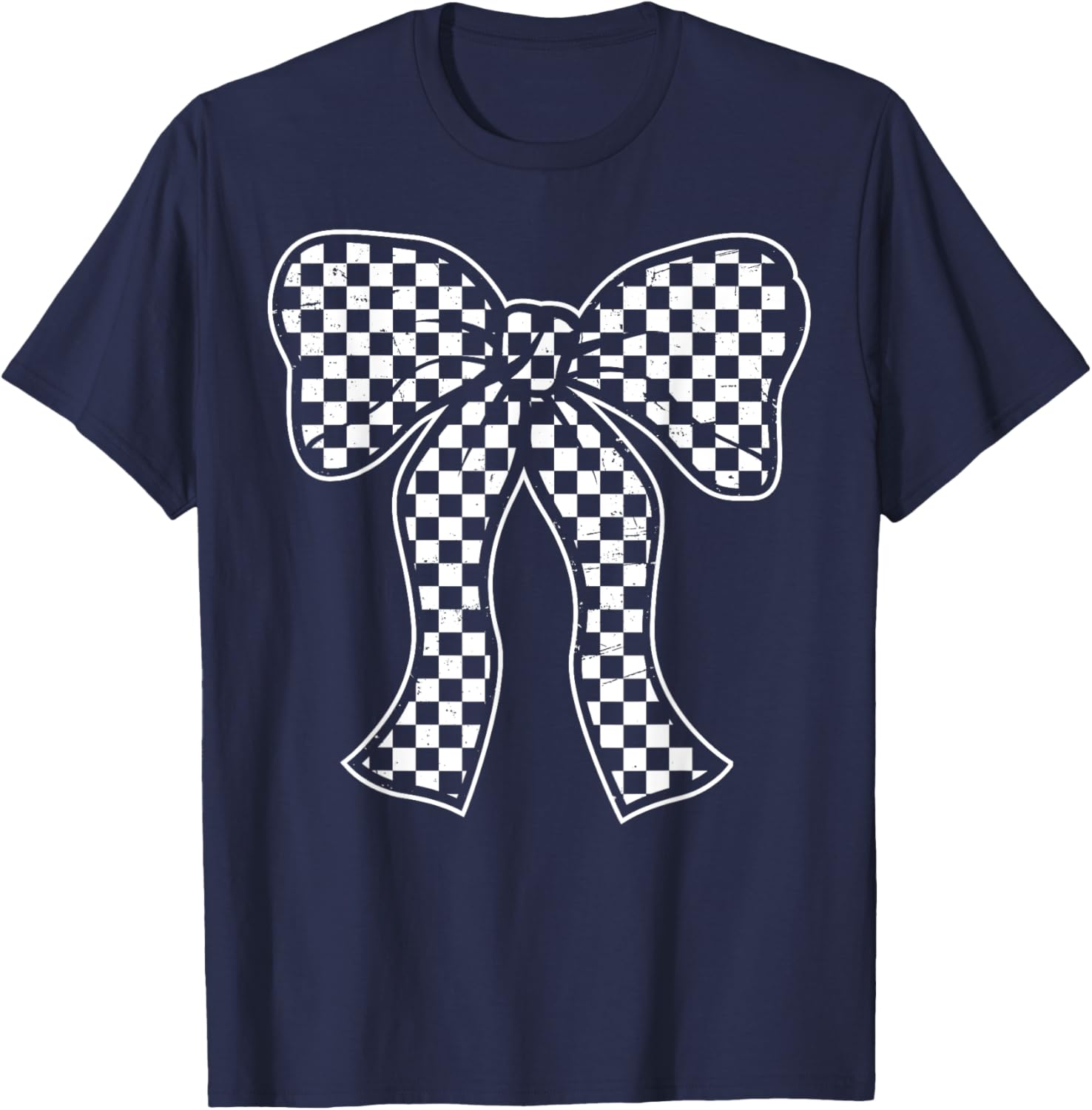 Cute Checkered Bow Flag T-Shirt for Women - Race Car Racing Style - 8
