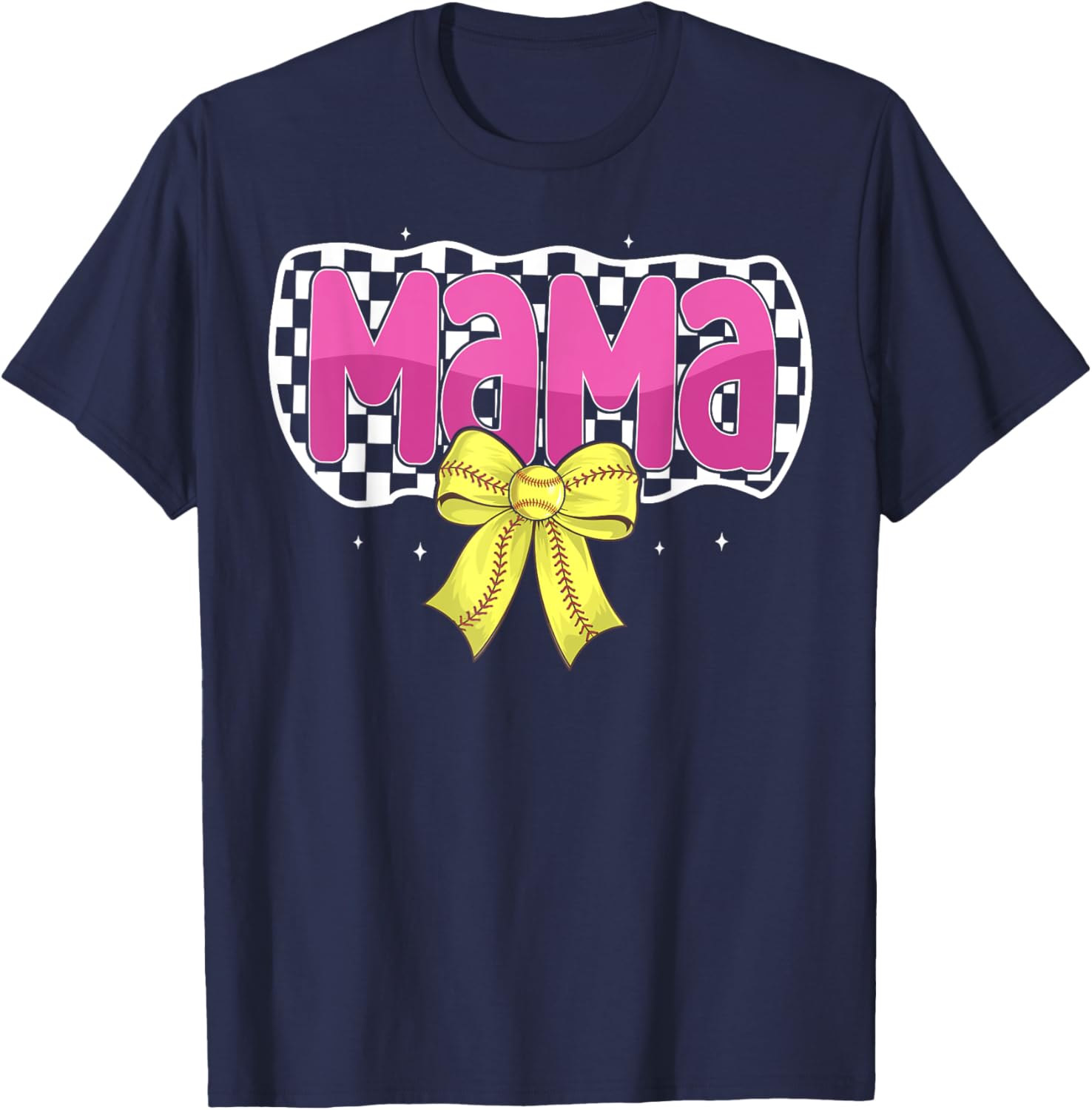 Softball Mom Coquette Bow Checkered Sport T-Shirt for Proud Mama - 2