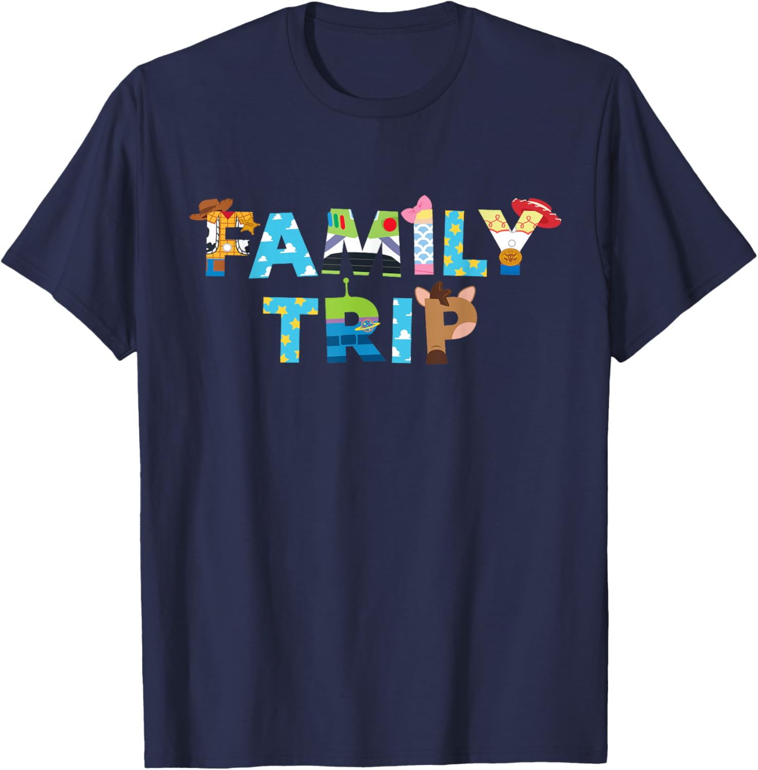 Toy Story Family Trip Character Letters T-Shirt for Kids and Adults - 1