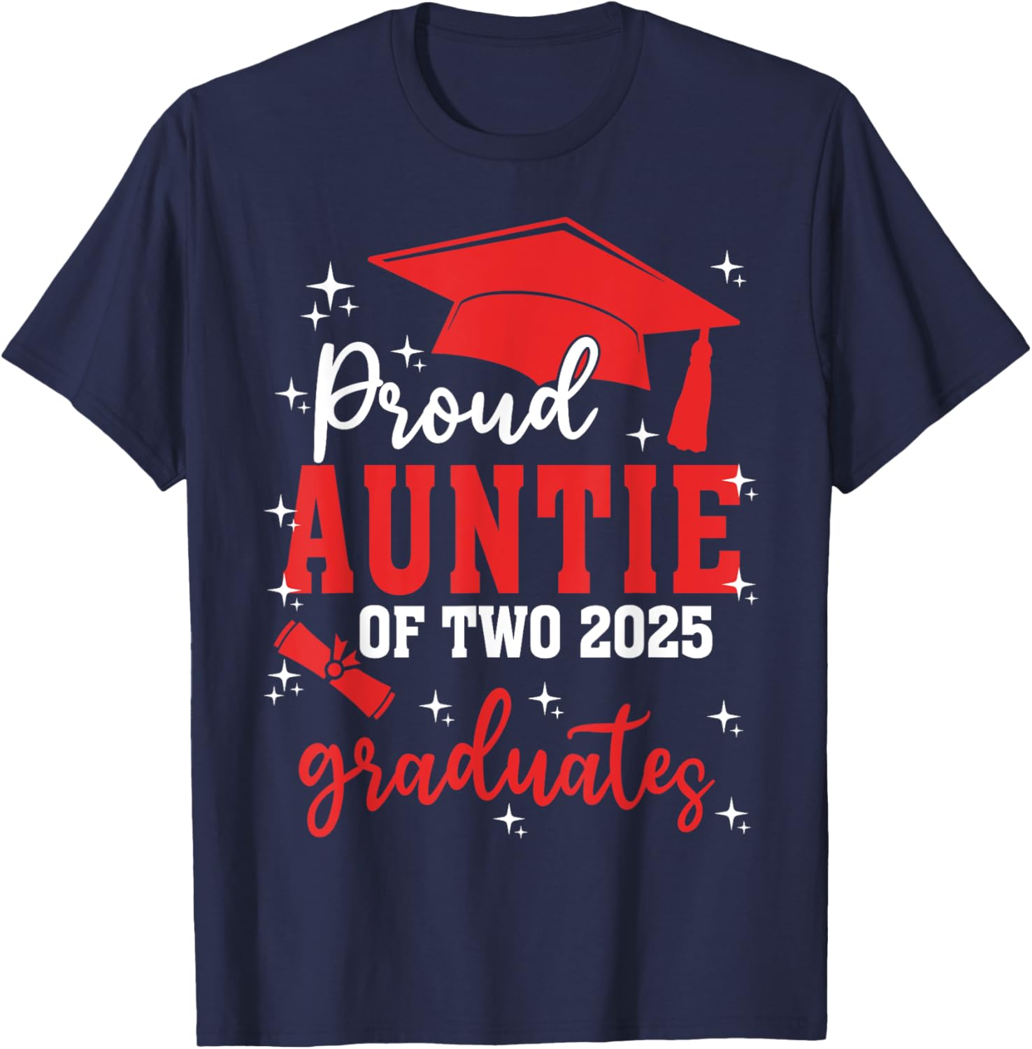 Proud Auntie of Twins Class of 2025 Graduation T-Shirt for Celebrations - 5