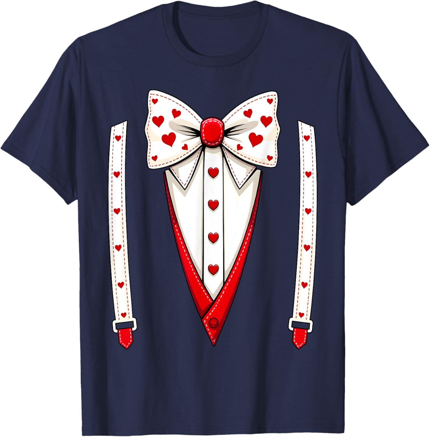 Hearts Bow Tie Suspenders Valentine Costume Kids T-Shirt for Boys - 2