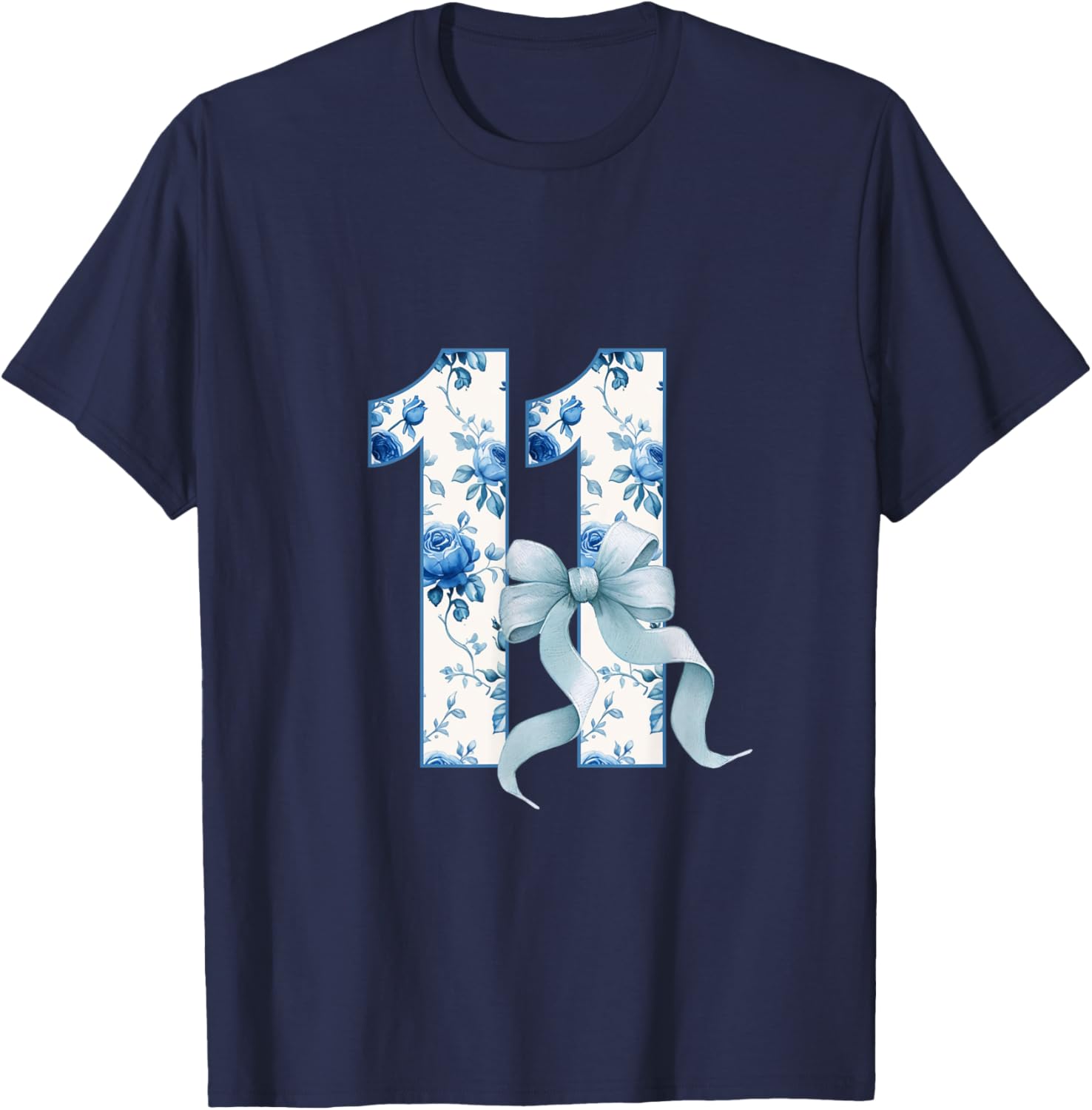 Adorable Birthday Girl Coquette Blue Bow T-Shirt for 11th Birthday Celebrations - 11