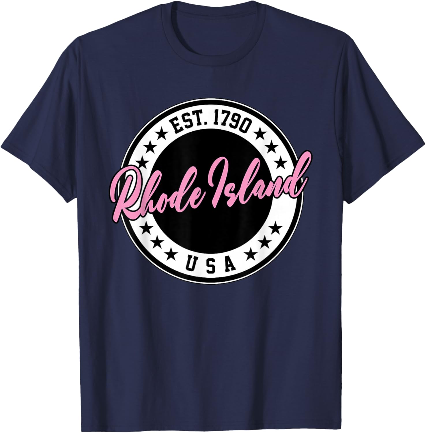 Rhode Island USA Script Circle Pink Text T-Shirt for Stylish Comfort - 16