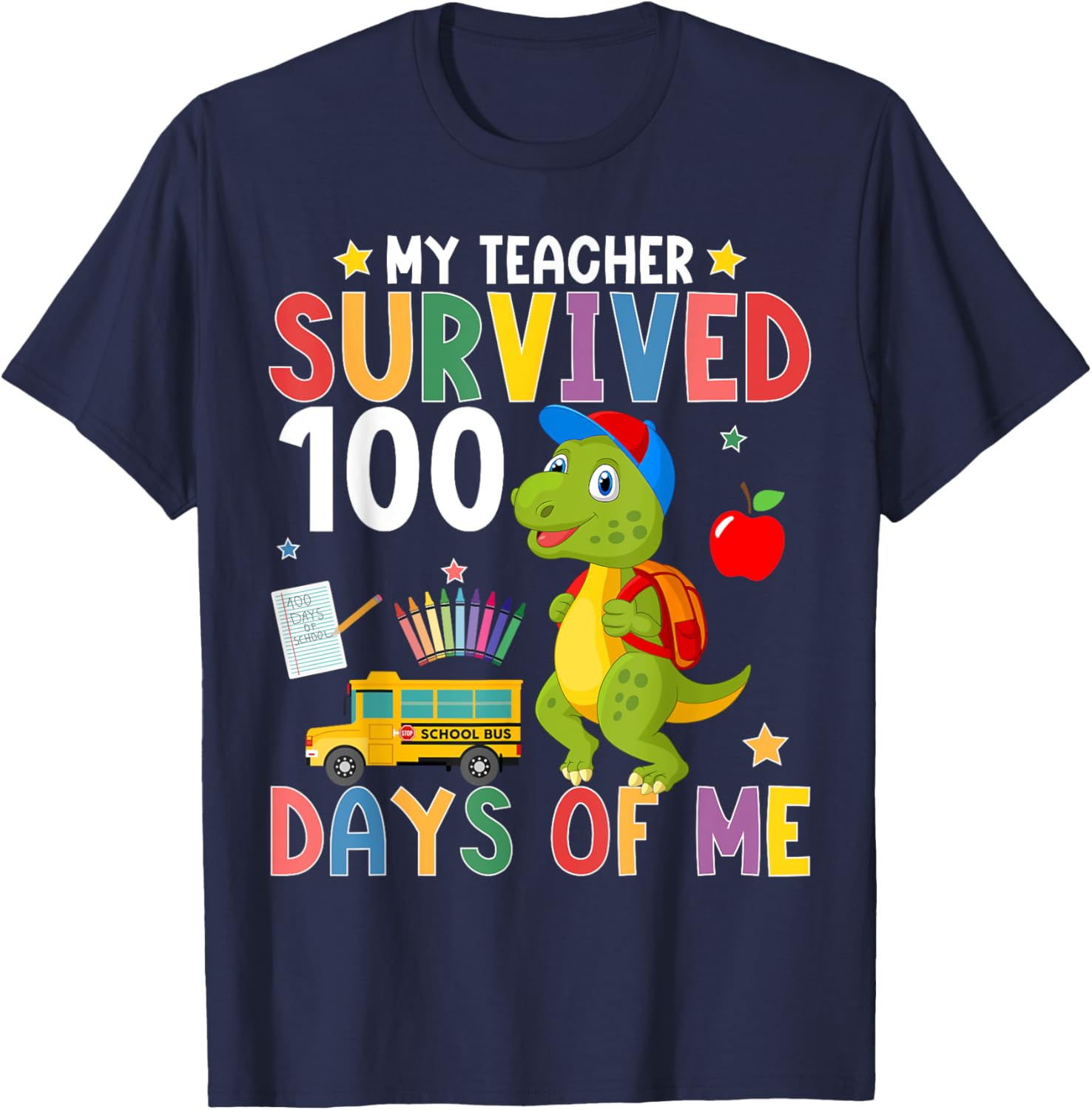 My Teacher Survived 100 Days Dino T-Shirt for 100th Day of School - 7