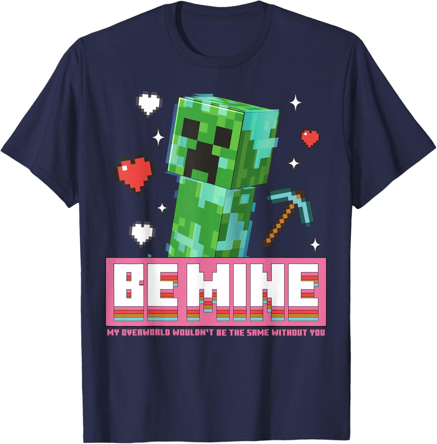 Minecraft Be Mine Valentine's Day Creeper Art T-Shirt for Gamers - 3