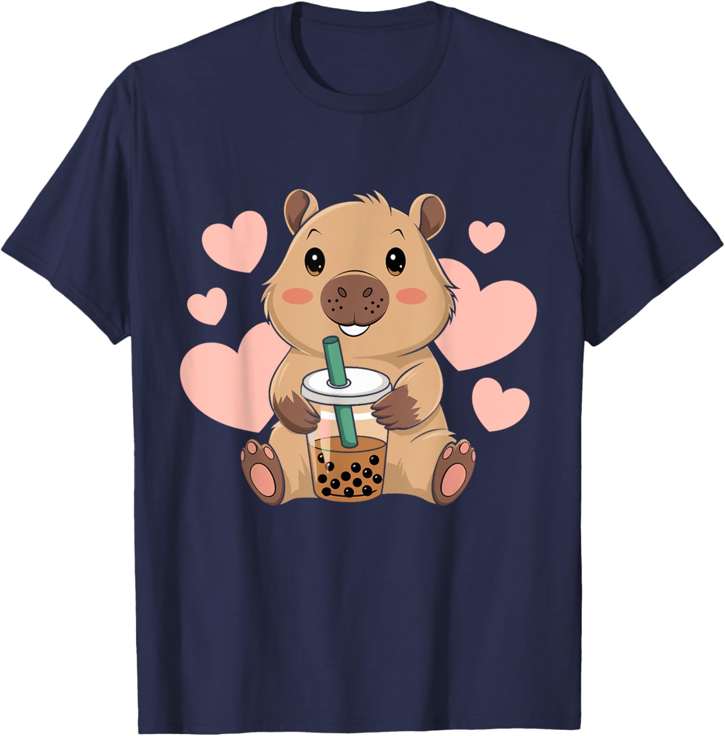 Cute Capybara Boba Tea T-Shirt for Women and Girls - Adorable Bubble Rodent Design - 17
