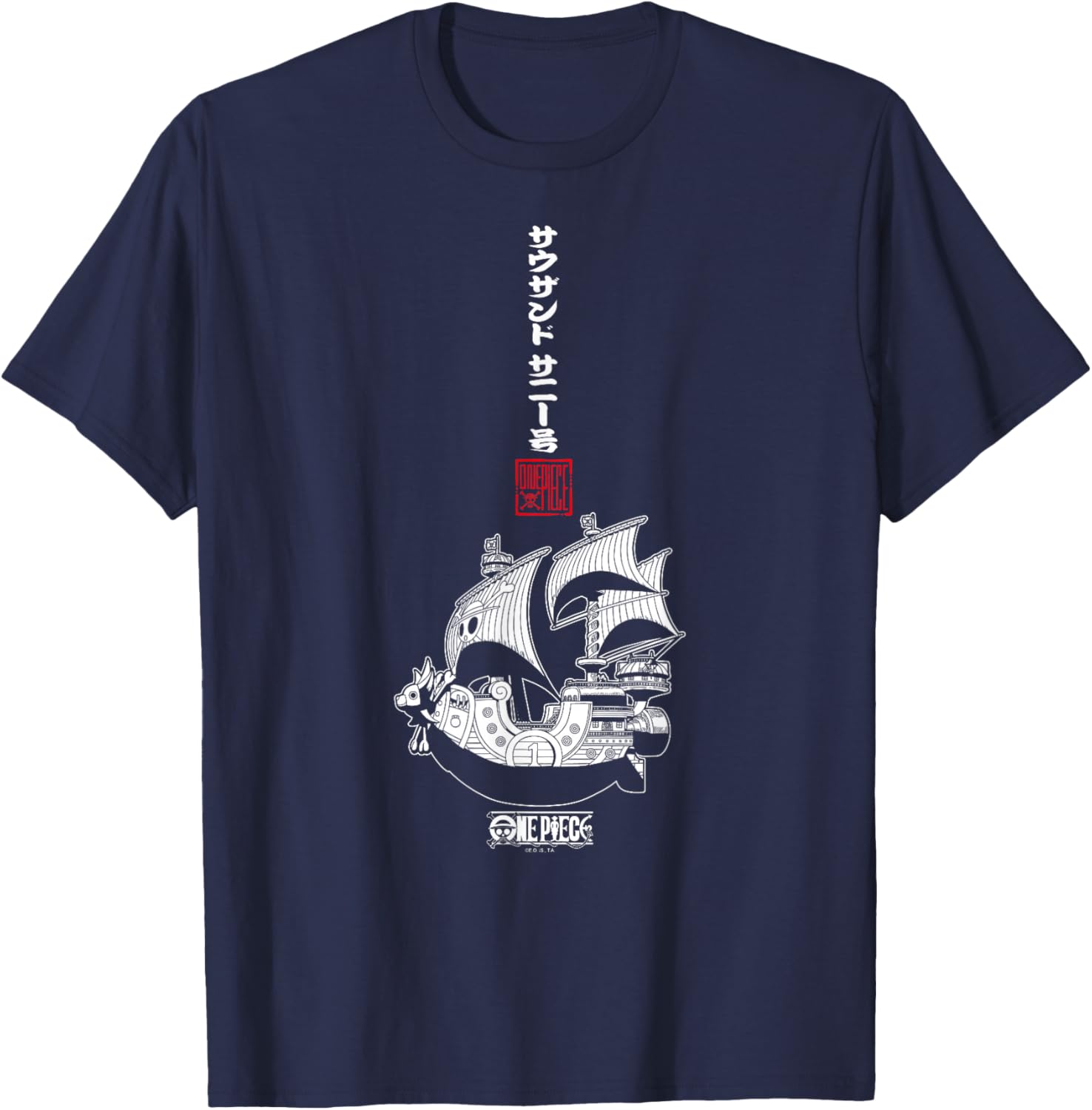 One Piece Anime Vertical Kanji Thousand Sunny Pirate Ship T-Shirt - 1