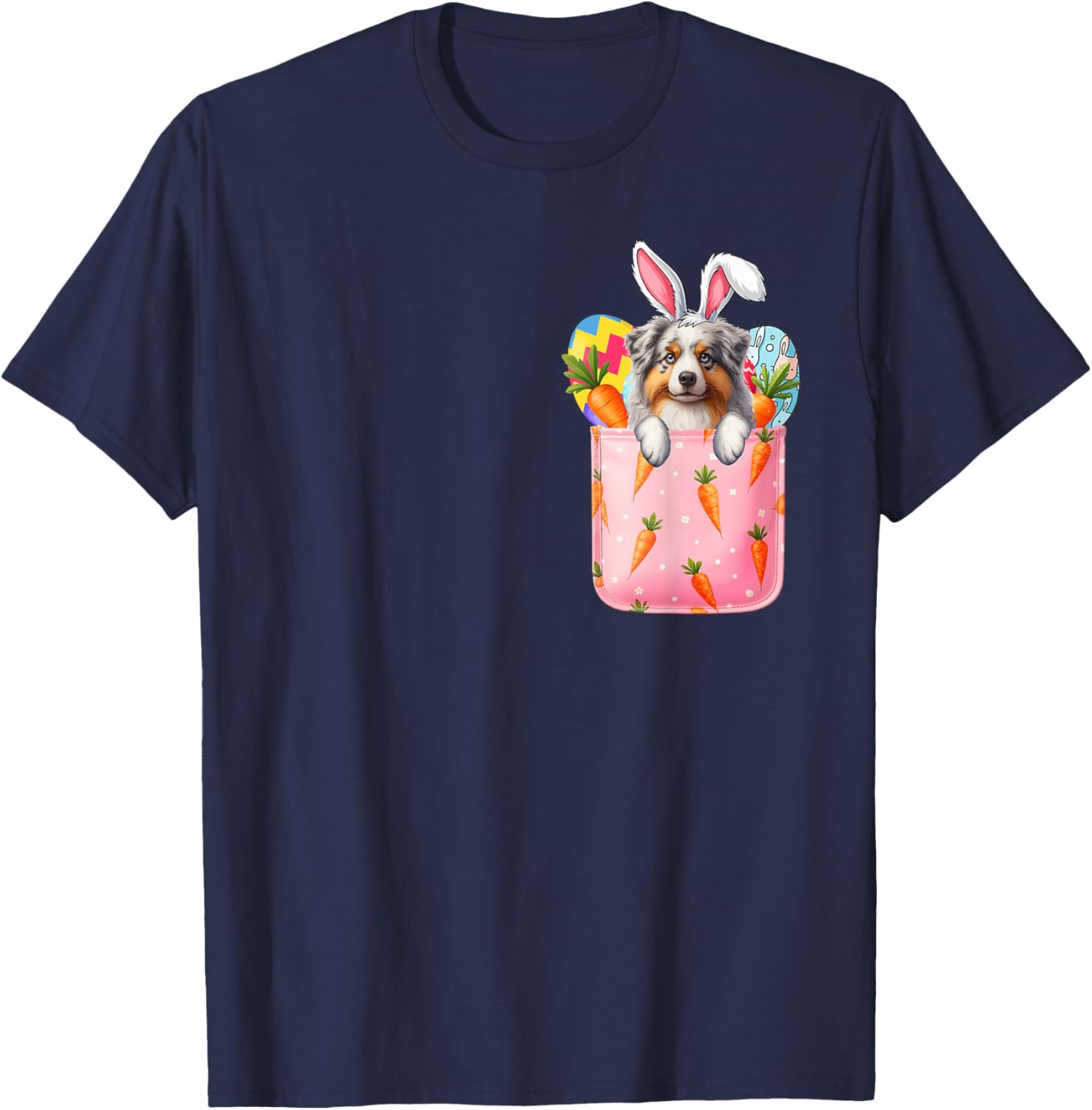 Easter Bunny Australian Shepherd Carrots Pocket T-Shirt for Pet Lovers - 15