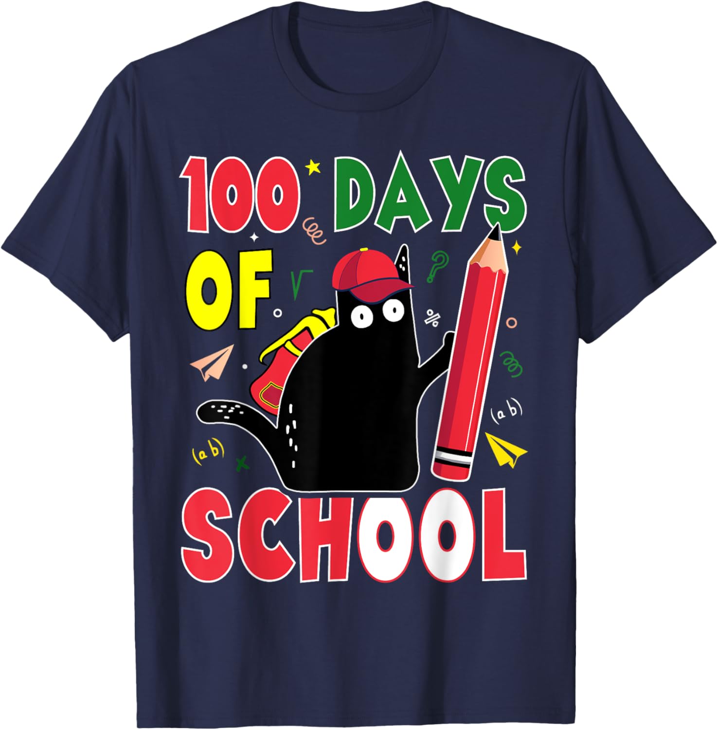 Funny Cat 100 Days of School T-Shirt for Kids and Adults - 7