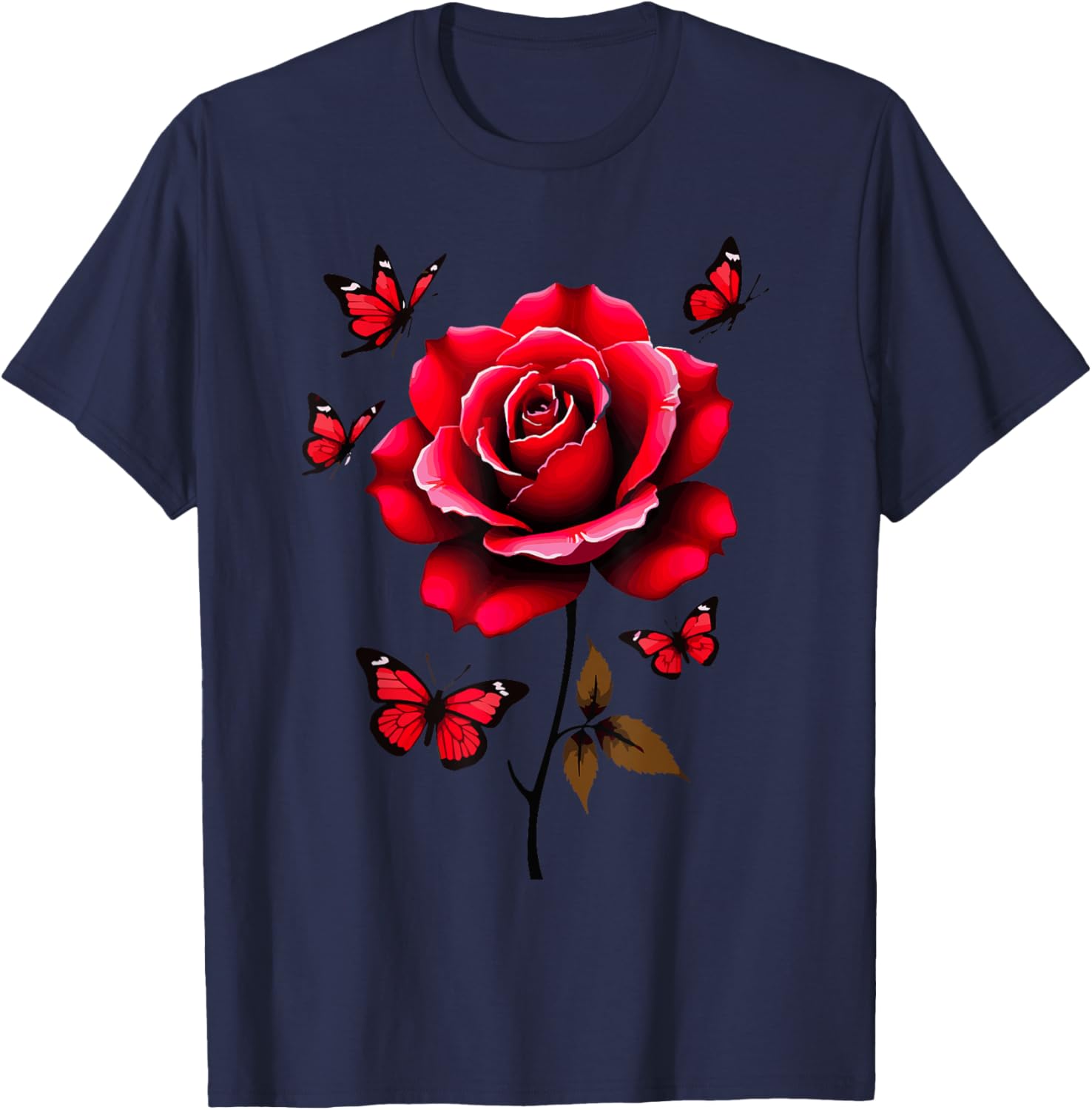 Red Rose and Butterflies Floral Spring T-Shirt for Aesthetic Lovers - 1