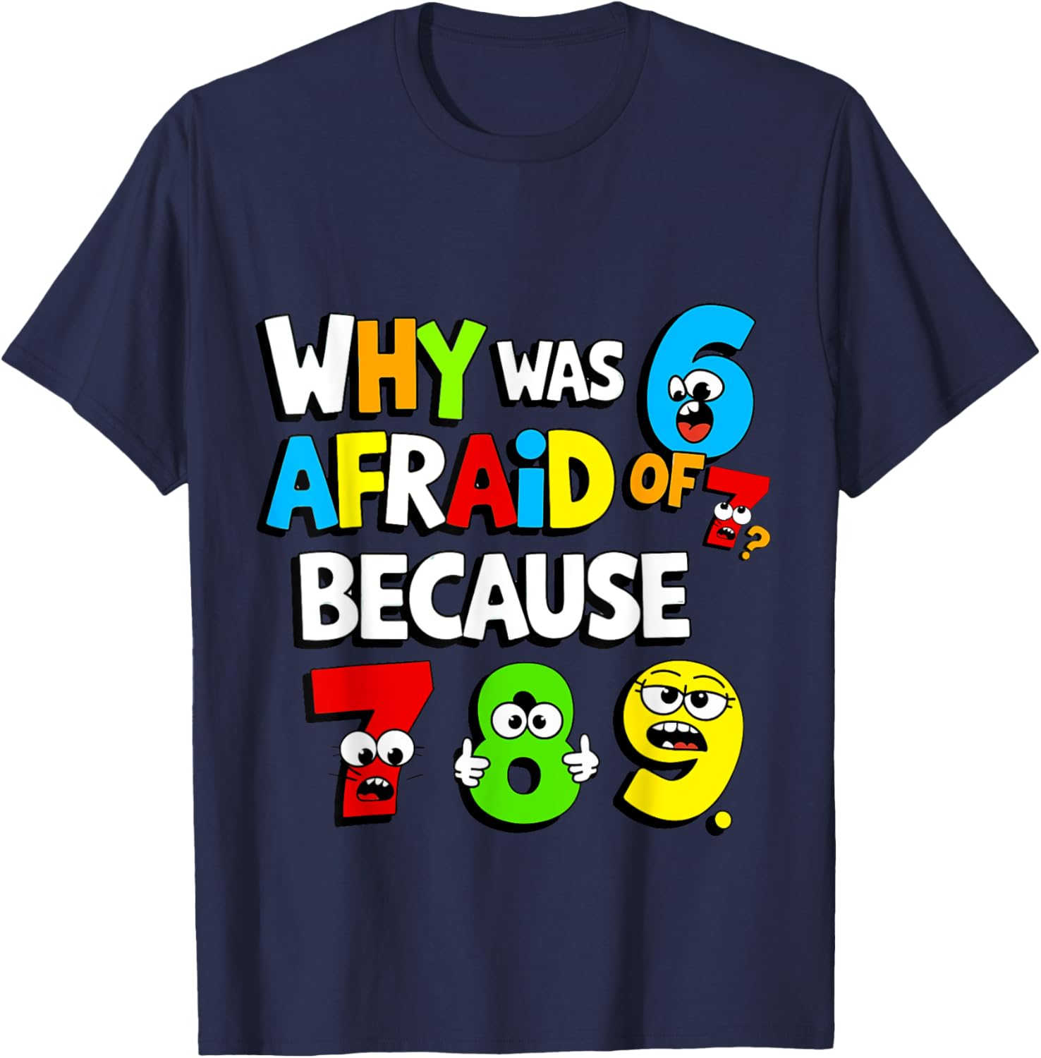 Funny Math Day T-Shirt Kids Why Was 6 Afraid of 7 Costume - 19