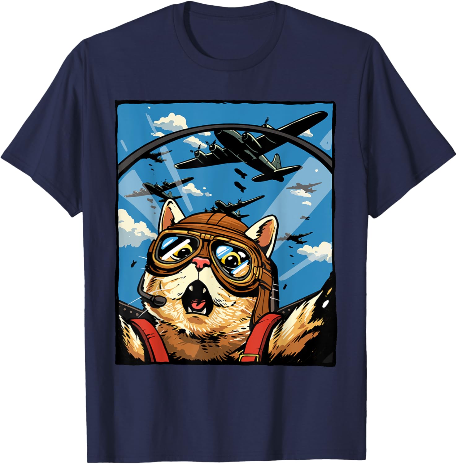 Funny Cat Pilot Jet Fighter T-Shirt for Cat Lovers and Meme Fans - 1