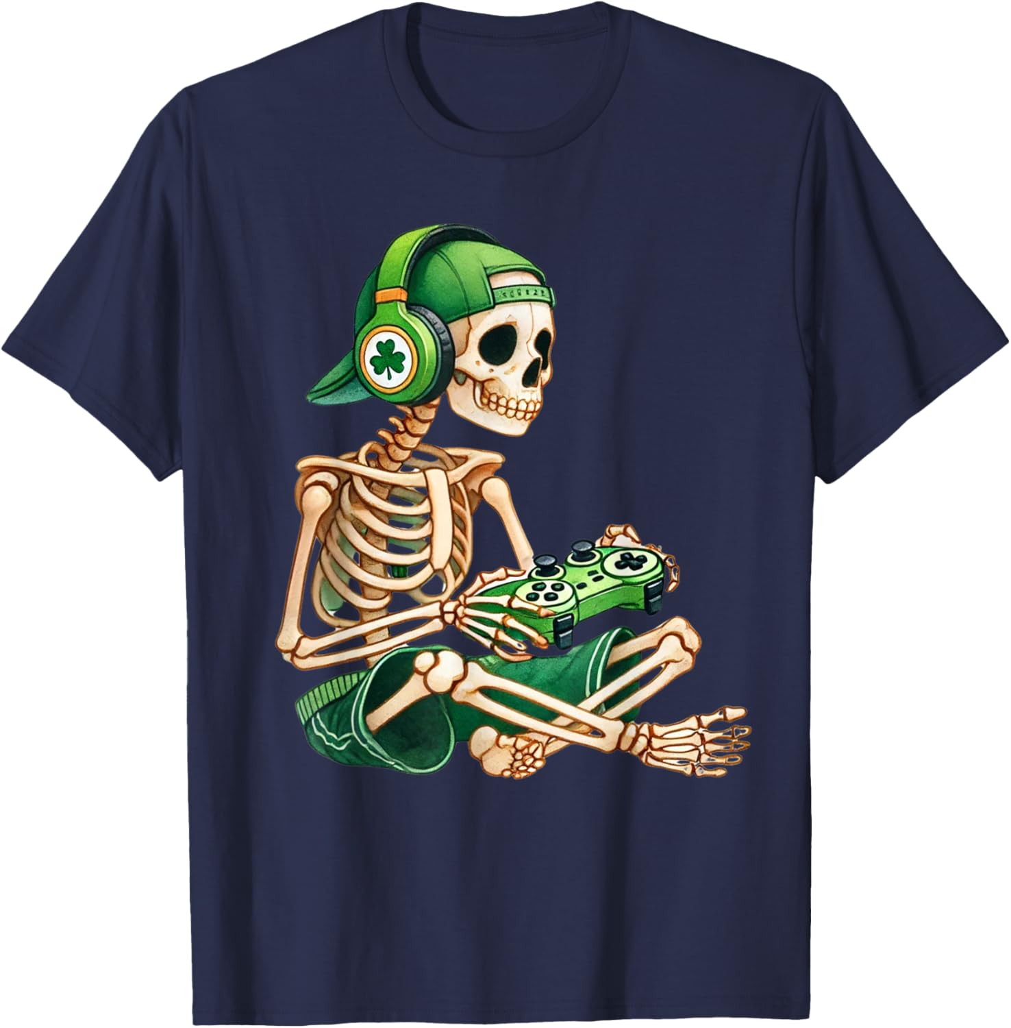 St Patricks Day Skeleton Leprechaun Gamer T-Shirt for Boys - 6