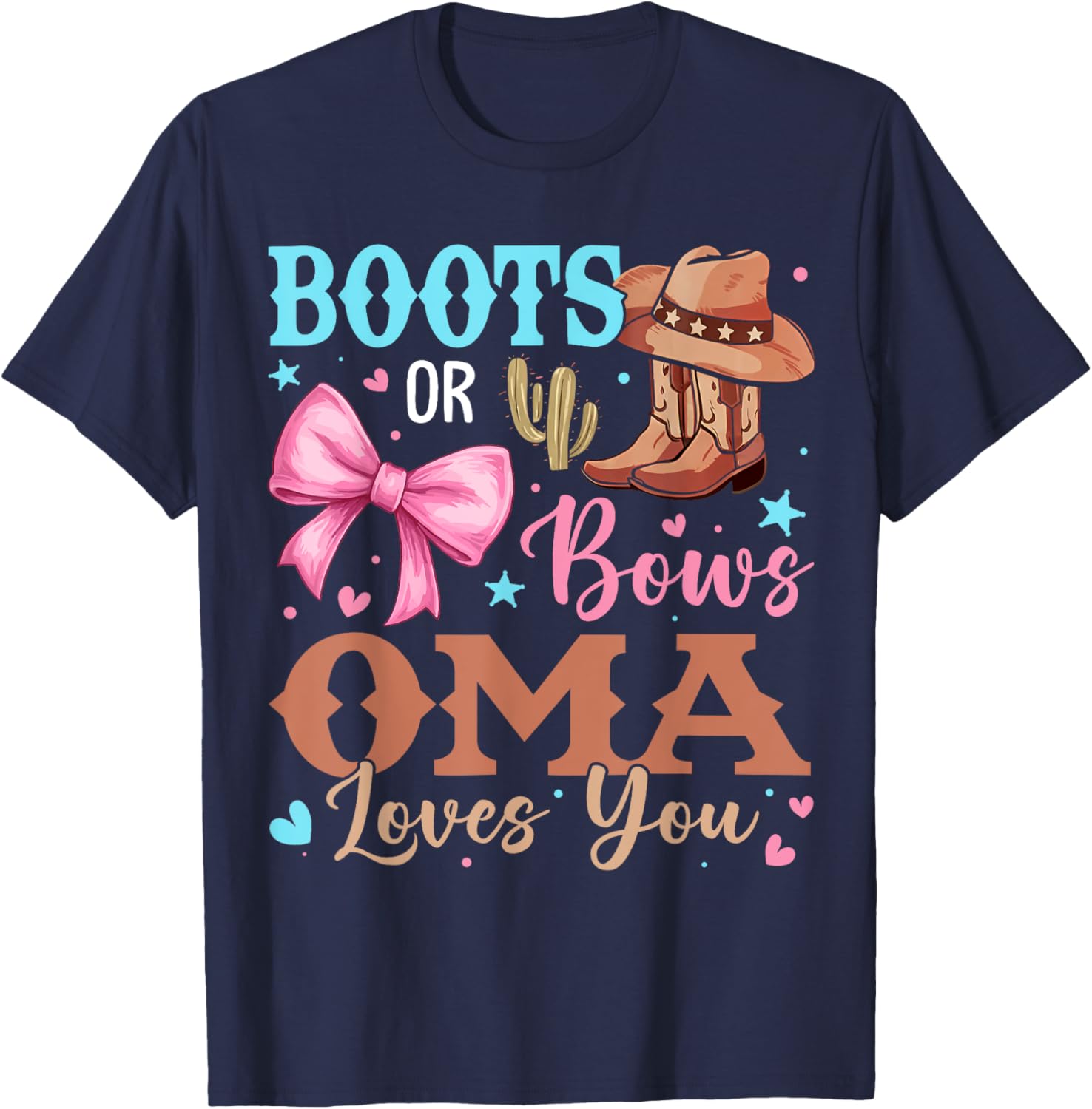 Oma Loves You Gender Reveal T-Shirt with Boots or Bows Design - 16
