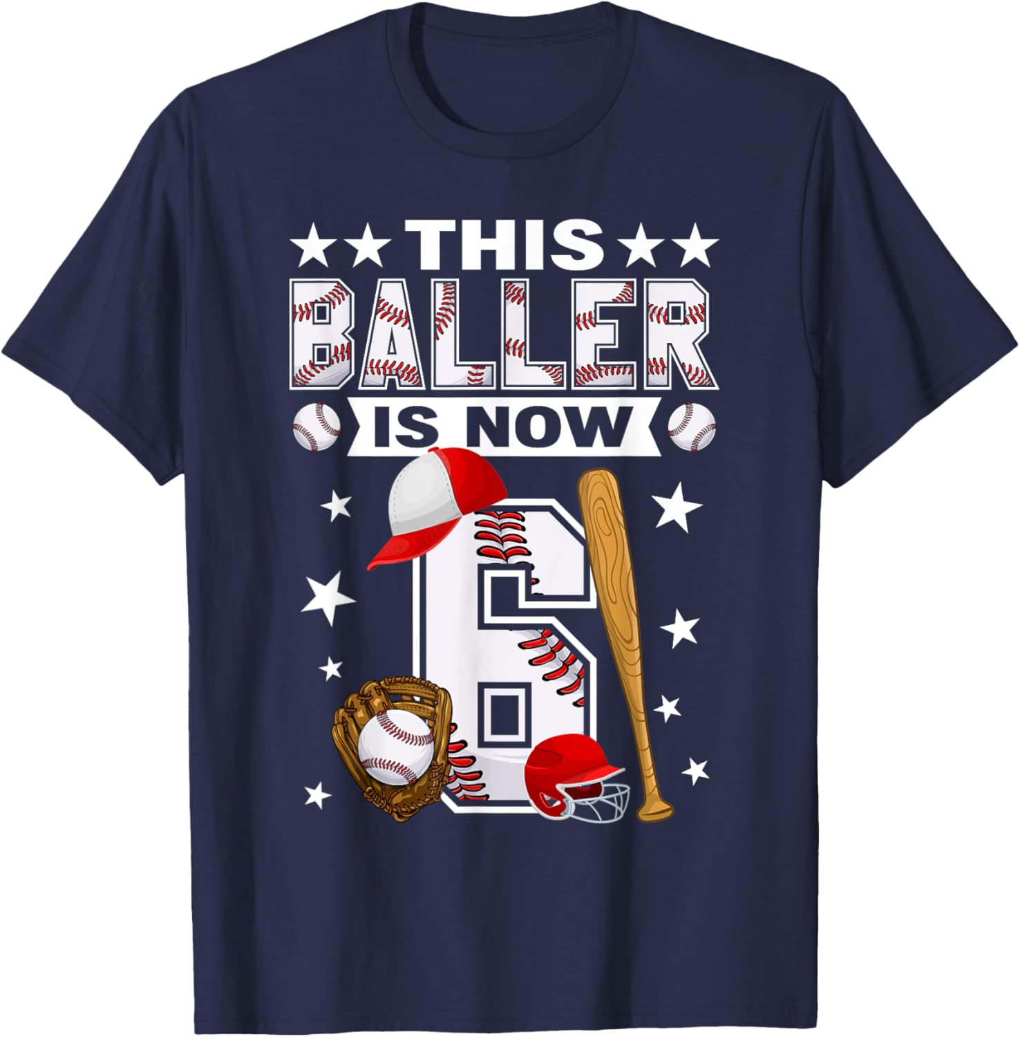 Cute 6 Year Old Baseball Lovers Boys T-Shirt for Kids Fun Style - 28