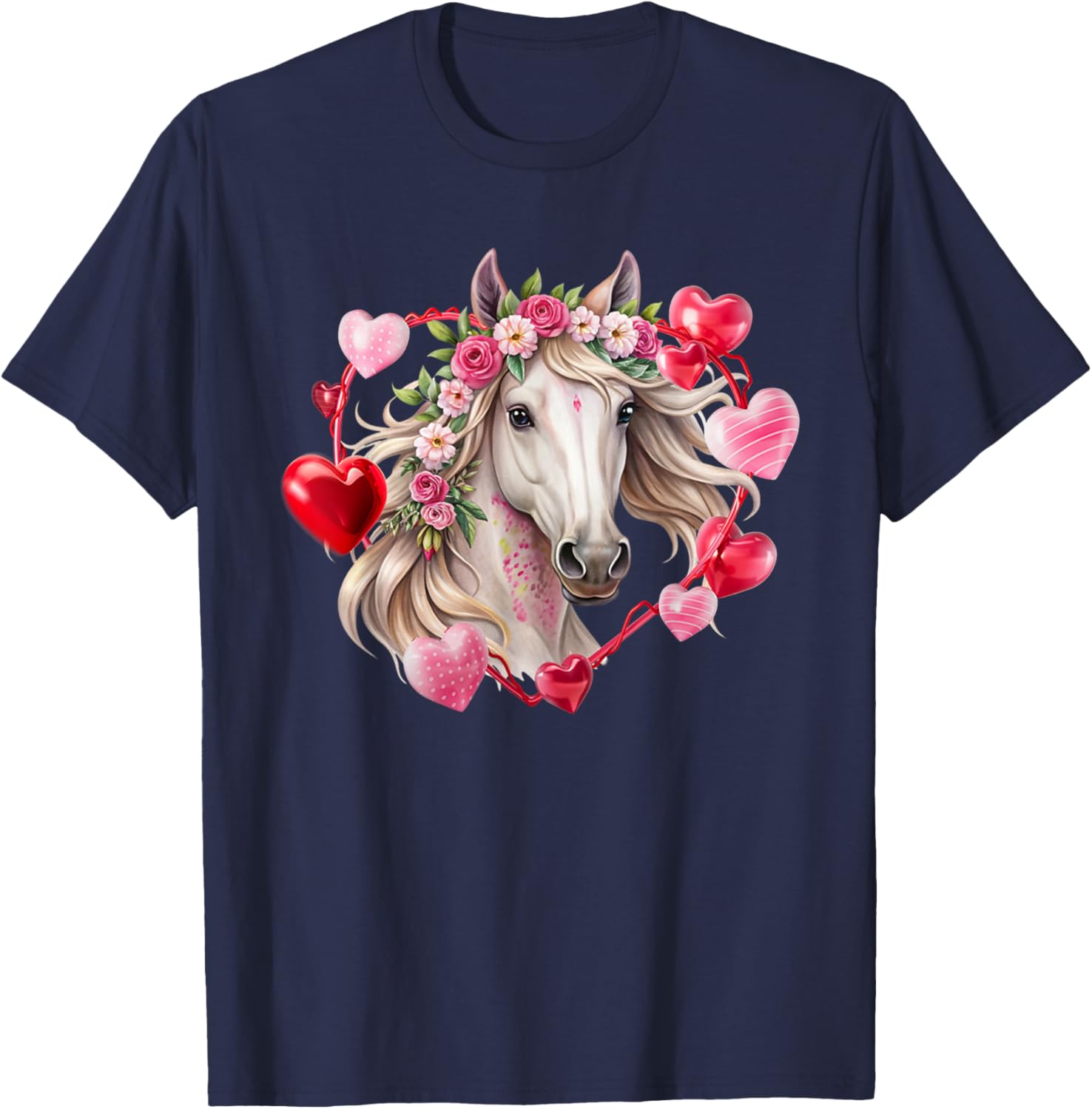 Happy Valentine's Day Equestrian T-Shirt with Horse and Hearts Design - 13