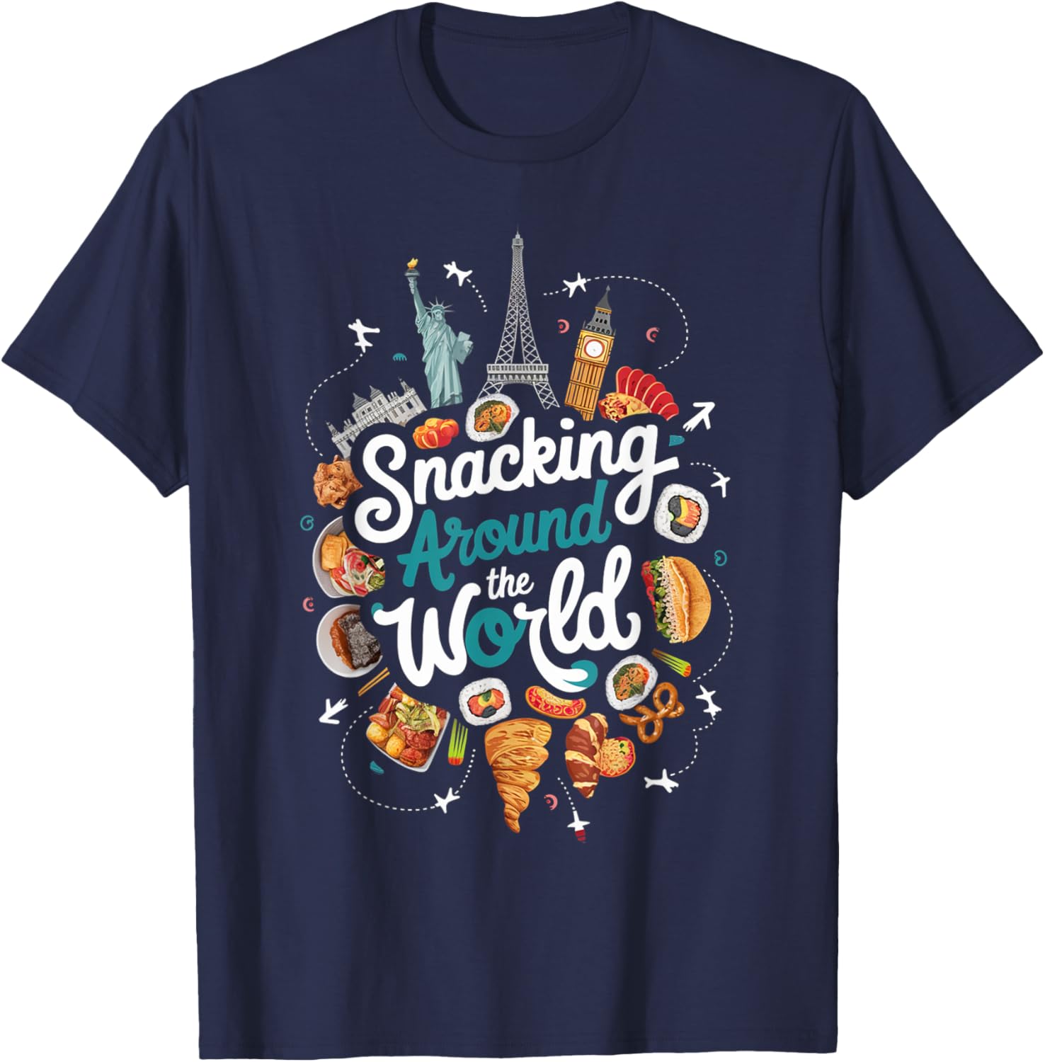 Snacking Around The World T-Shirt for Food Lovers in Travel Style - 15